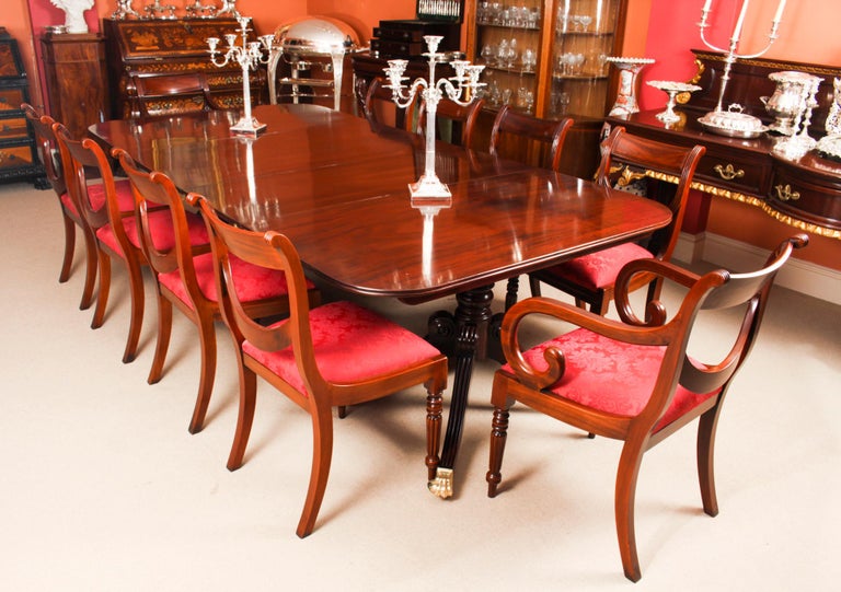 Antique Irish Regency Twin Pillar Mahogany Dining Table 19th Century For Sale 6