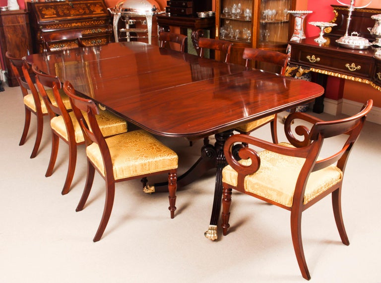 Antique Irish Regency Twin Pillar Mahogany Dining Table 19th Century For Sale 3