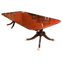 Antique Irish Regency Twin Pillar Mahogany Dining Table 19th Century