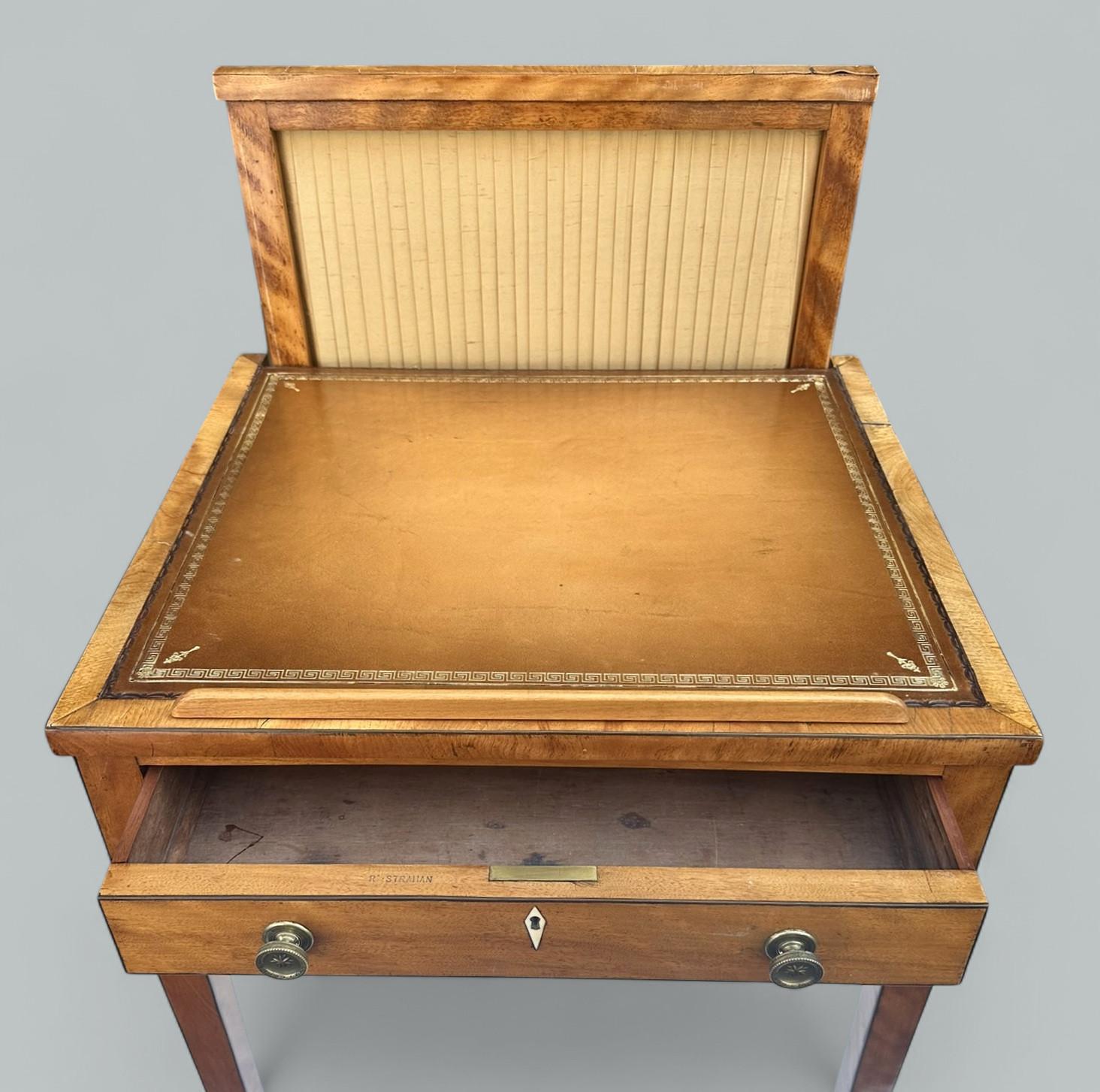 Polished Antique Irish Satinwood Writing Desk Lectern Side Table Robert Strahan Dublin For Sale