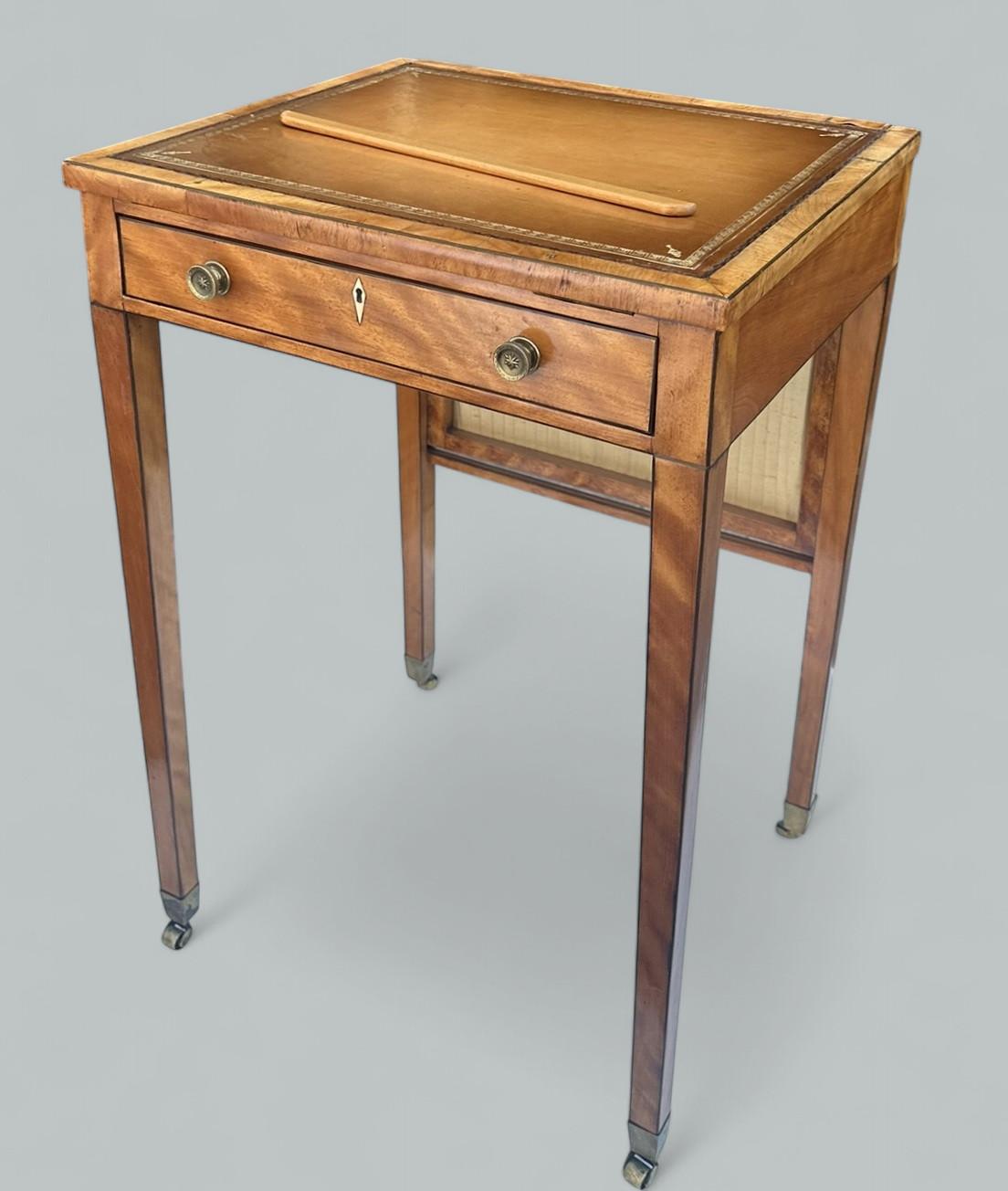 Mahogany Antique Irish Satinwood Writing Desk Lectern Side Table Robert Strahan Dublin For Sale
