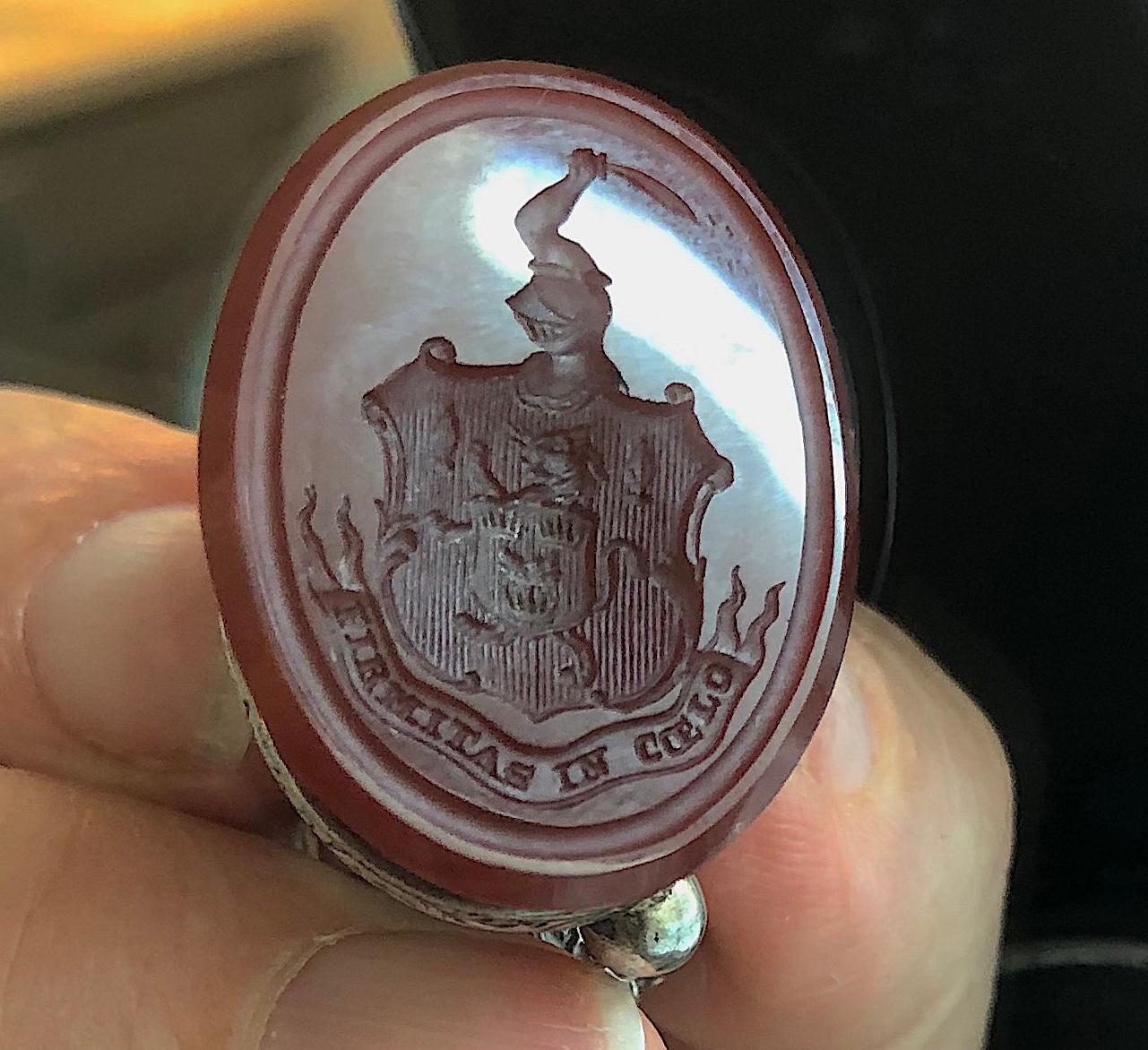 Antique Irish Silver Medici Lion Fob Seal, Mcnamara and St. George Family Crest 3