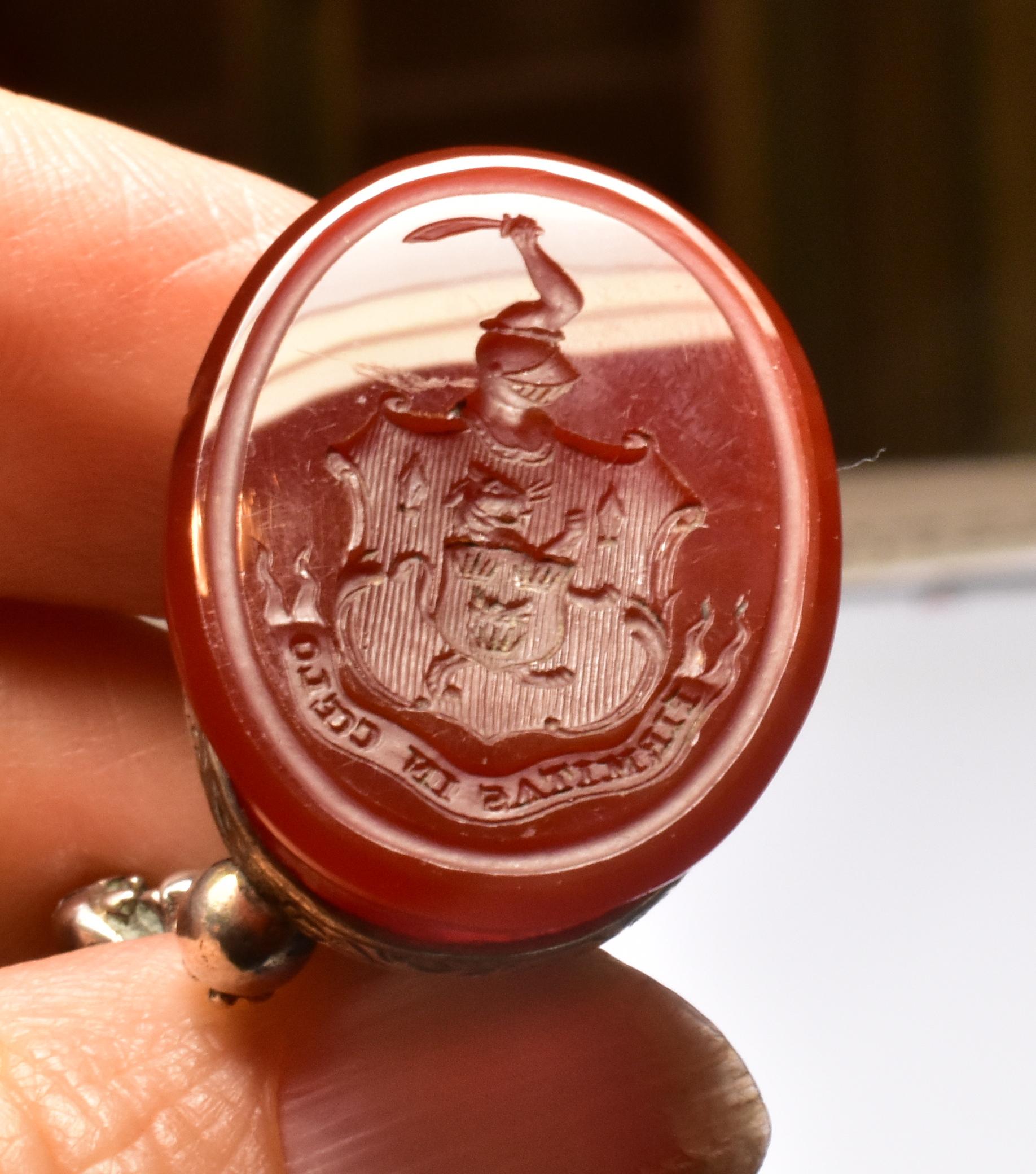 Antique Irish Silver Medici Lion Fob Seal, Mcnamara and St. George Family Crest 4