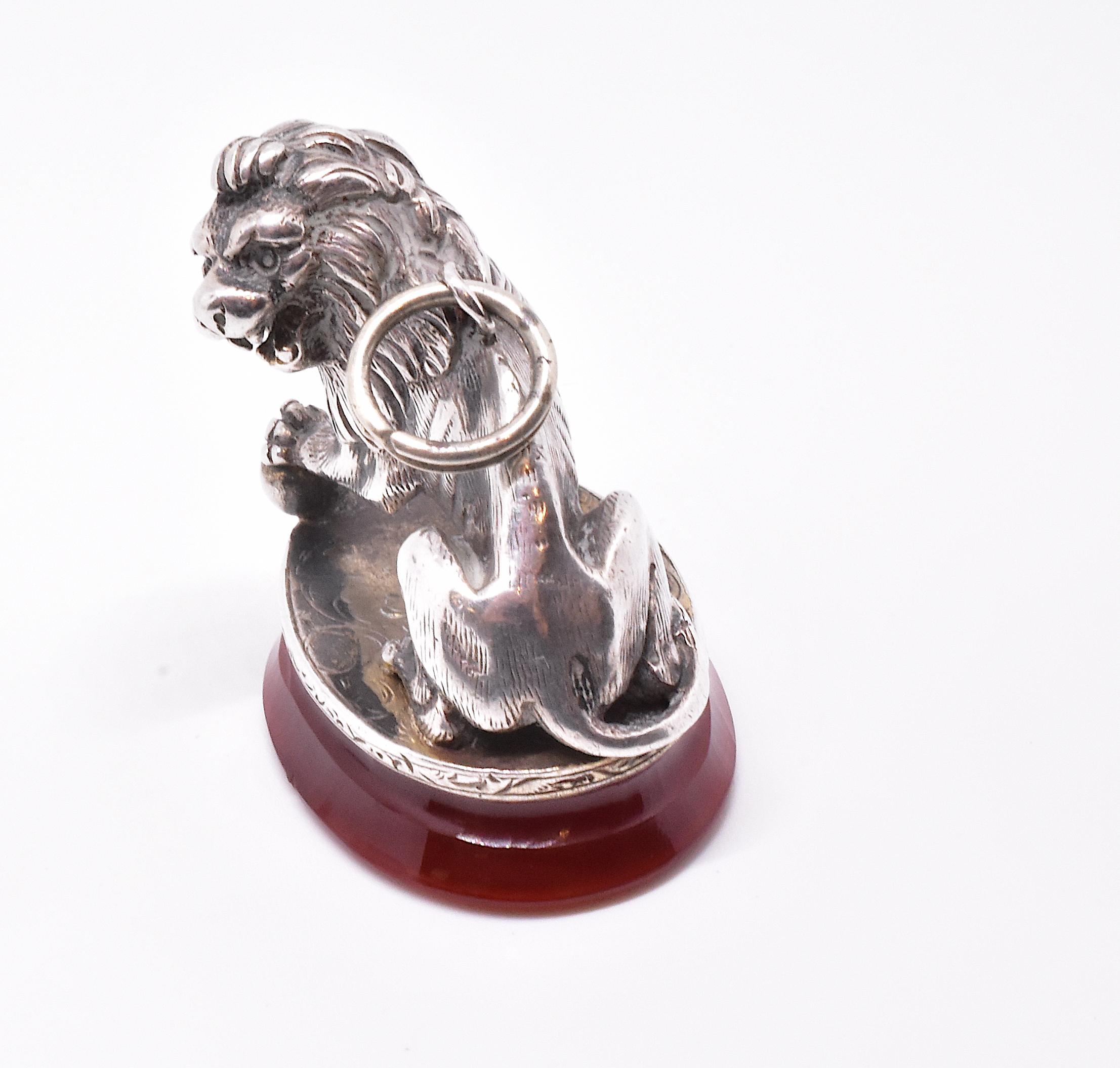 Antique Irish Silver Medici Lion Fob Seal, Mcnamara and St. George Family Crest In Excellent Condition In Baltimore, MD