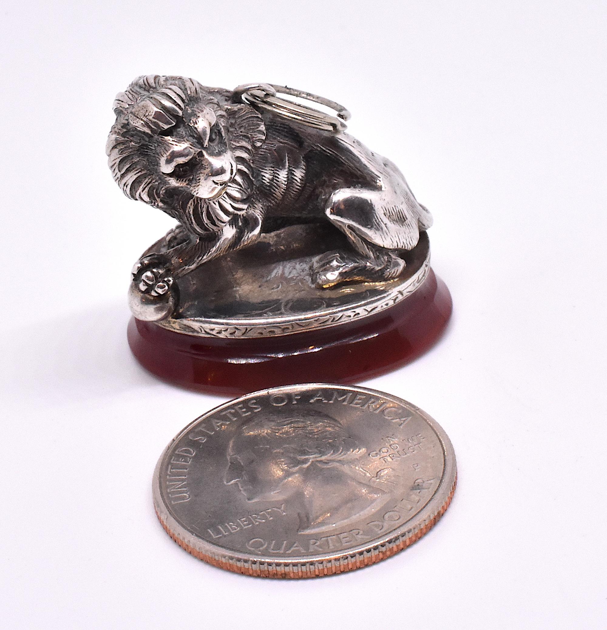 Women's or Men's Antique Irish Silver Medici Lion Fob Seal, Mcnamara and St. George Family Crest