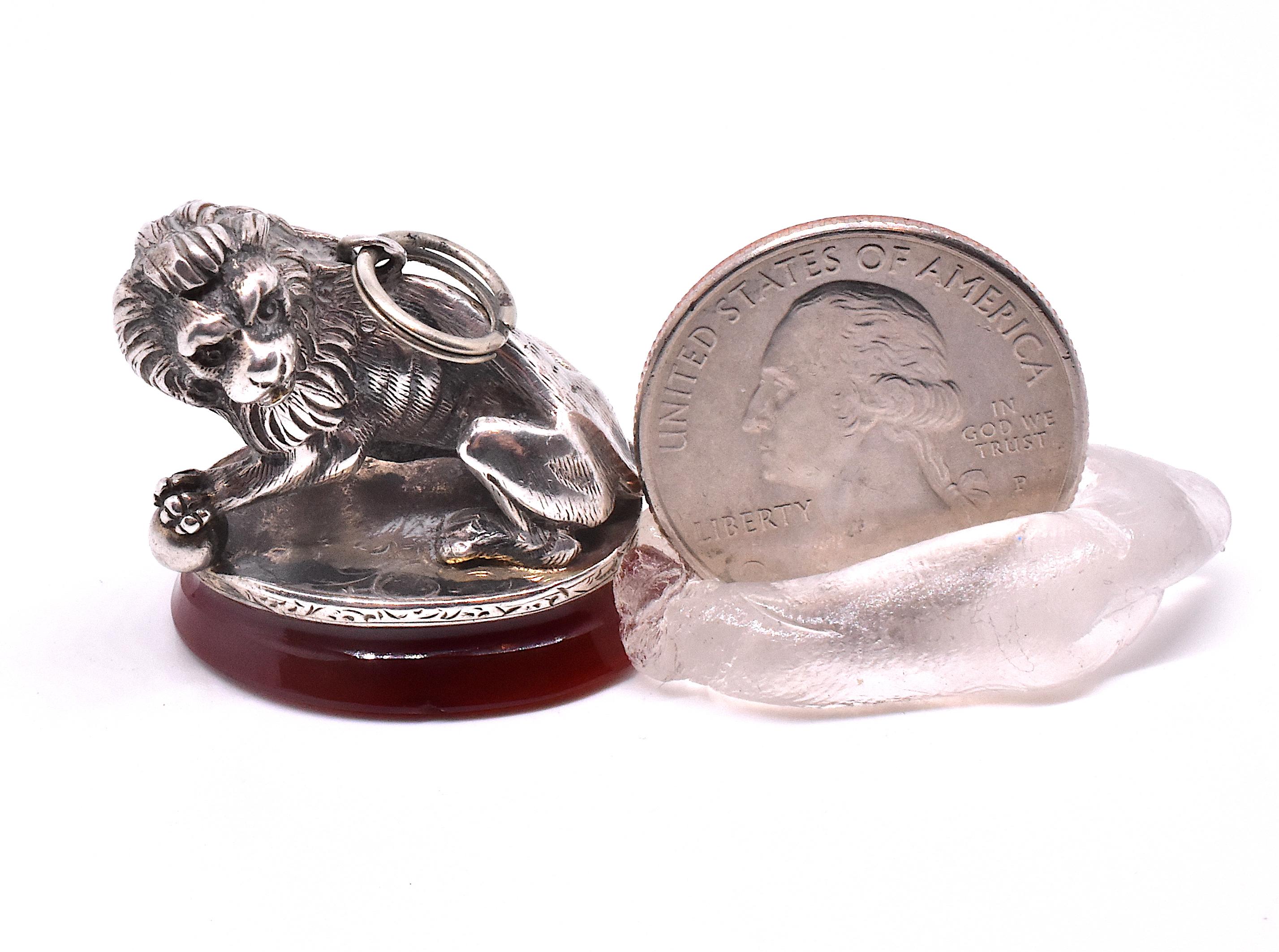 Antique Irish Silver Medici Lion Fob Seal, Mcnamara and St. George Family Crest 1