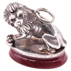 Antique Irish Silver Medici Lion Fob Seal, Mcnamara and St. George Family Crest