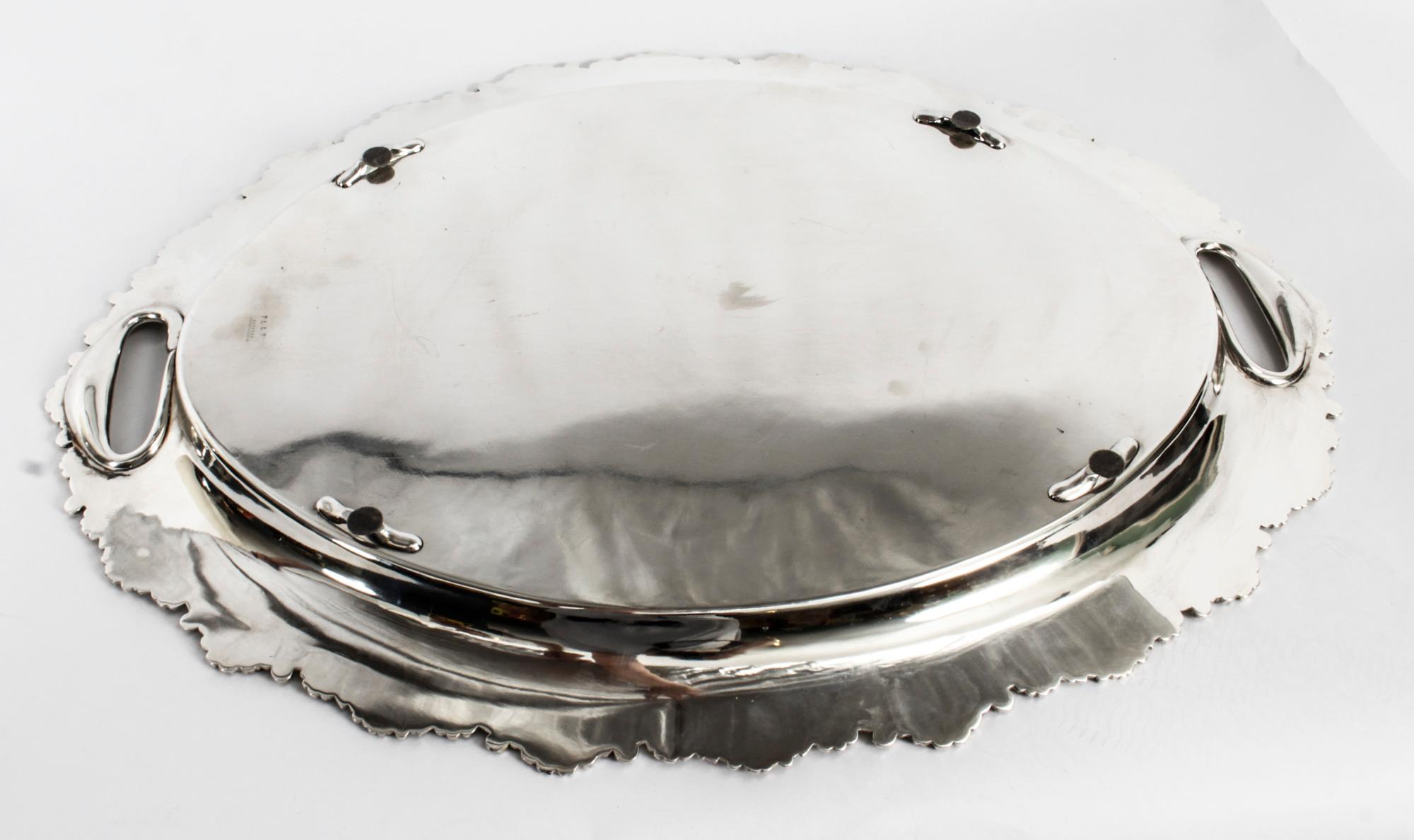 Antique Irish Silver Plated Oval Twin Handled Tray W. Gibson, 1870 6
