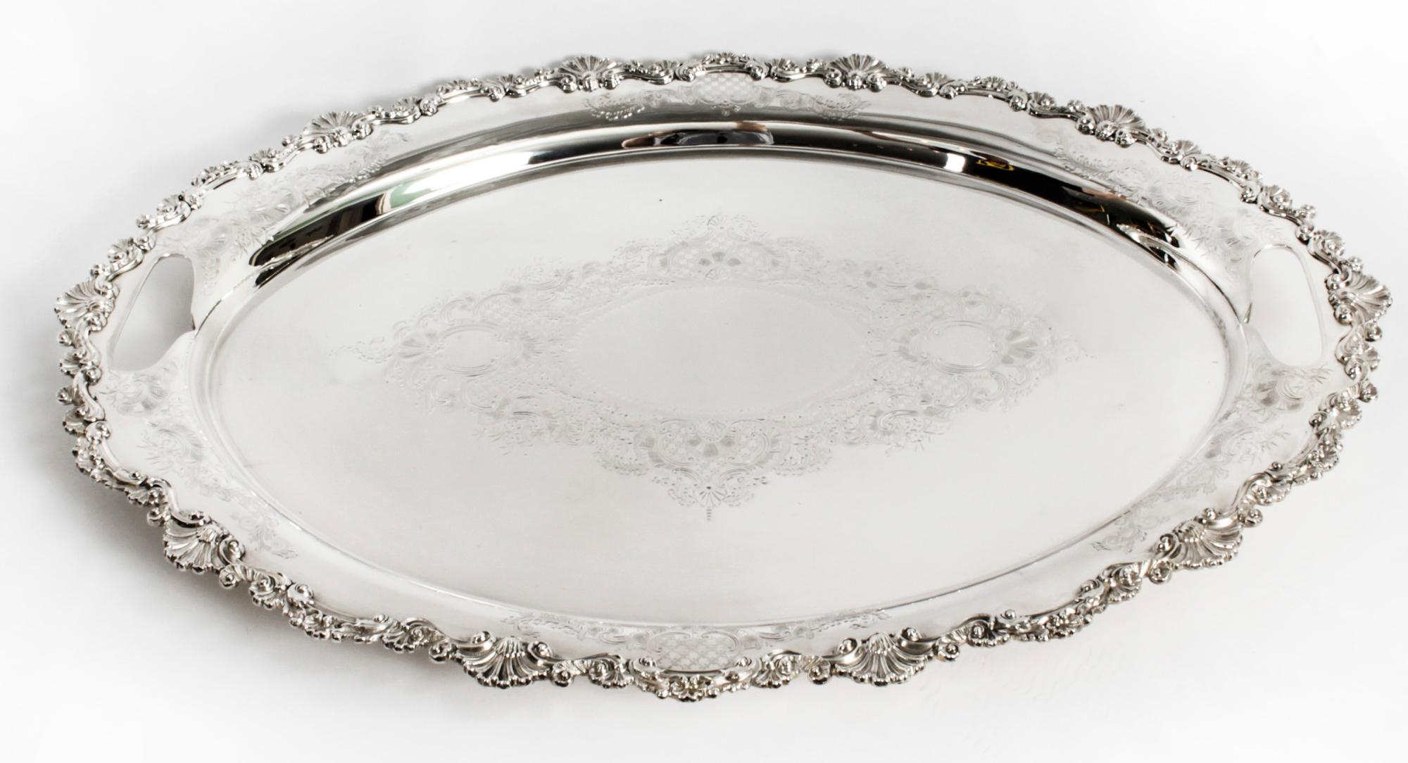 Antique Irish Silver Plated Oval Twin Handled Tray W. Gibson, 1870 7