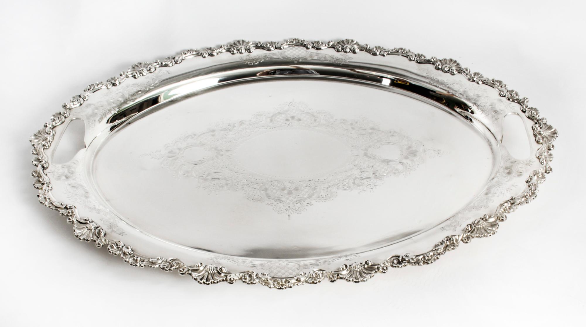Northern Irish Antique Irish Silver Plated Oval Twin Handled Tray W. Gibson, 1870