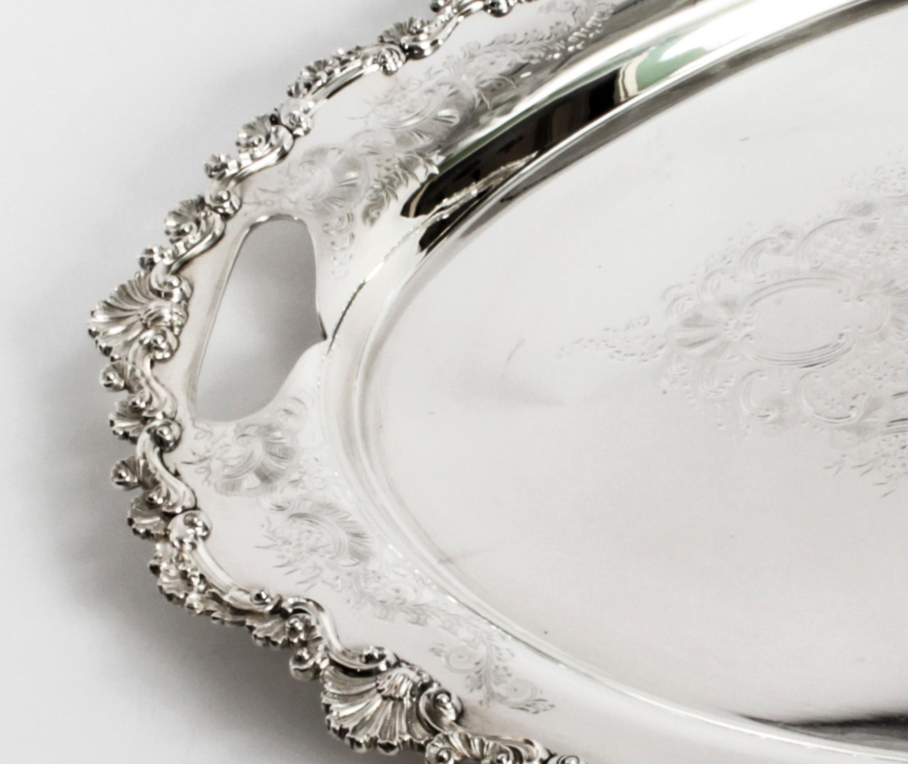 Antique Irish Silver Plated Oval Twin Handled Tray W. Gibson, 1870 1