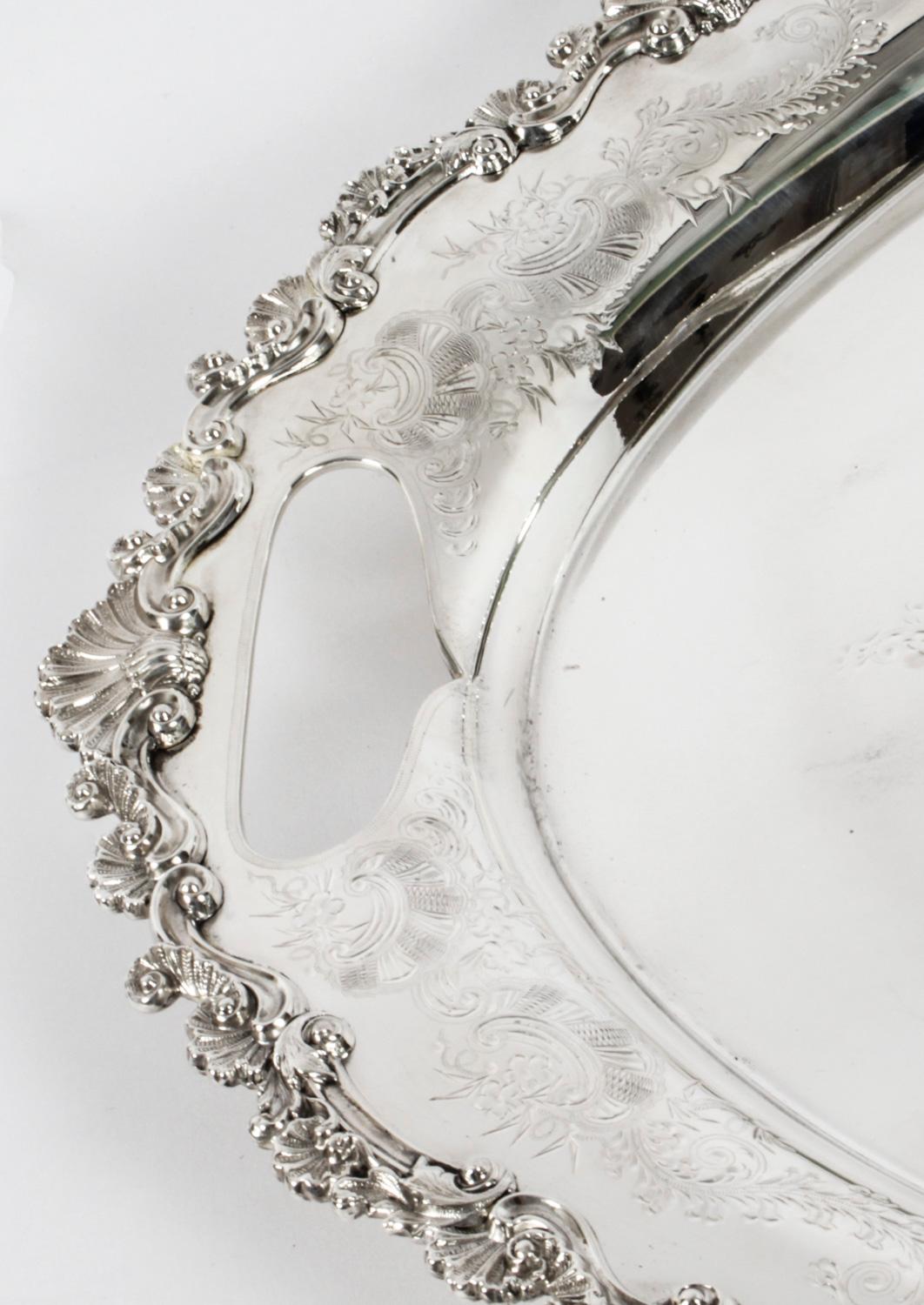 Antique Irish Silver Plated Oval Twin Handled Tray W. Gibson, 1870 2