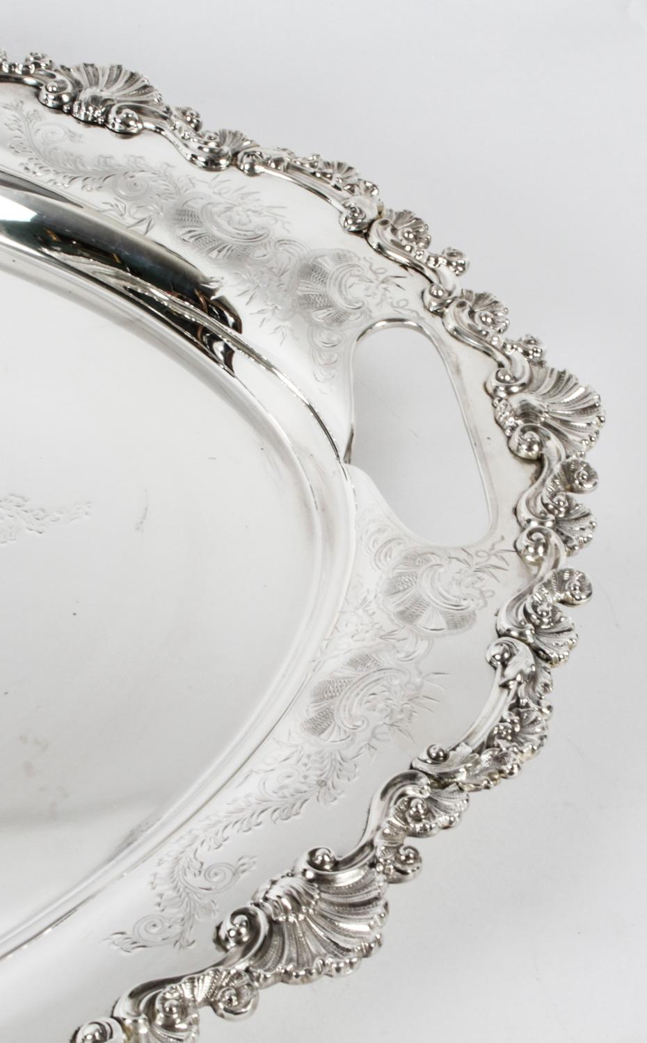Antique Irish Silver Plated Oval Twin Handled Tray W. Gibson, 1870 4