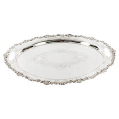 Antique Irish Silver Plated Oval Twin Handled Tray W. Gibson, 1870