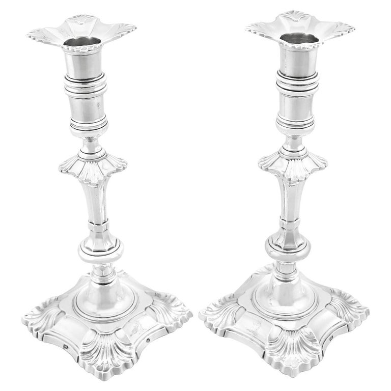 Antique Irish Sterling Silver Candlesticks, circa 1750 For Sale at 1stDibs