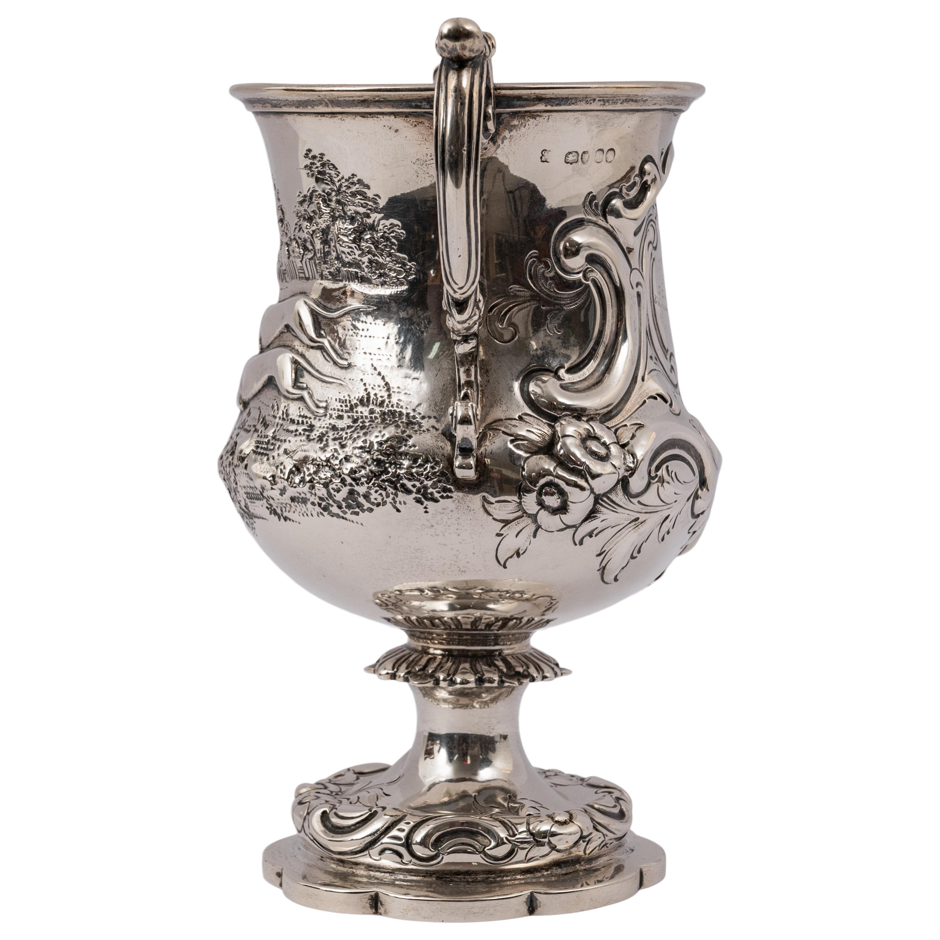 Rococo Revival Antique Irish Sterling Silver Chalice Dog Hare Coursing Hunting Trophy Dublin