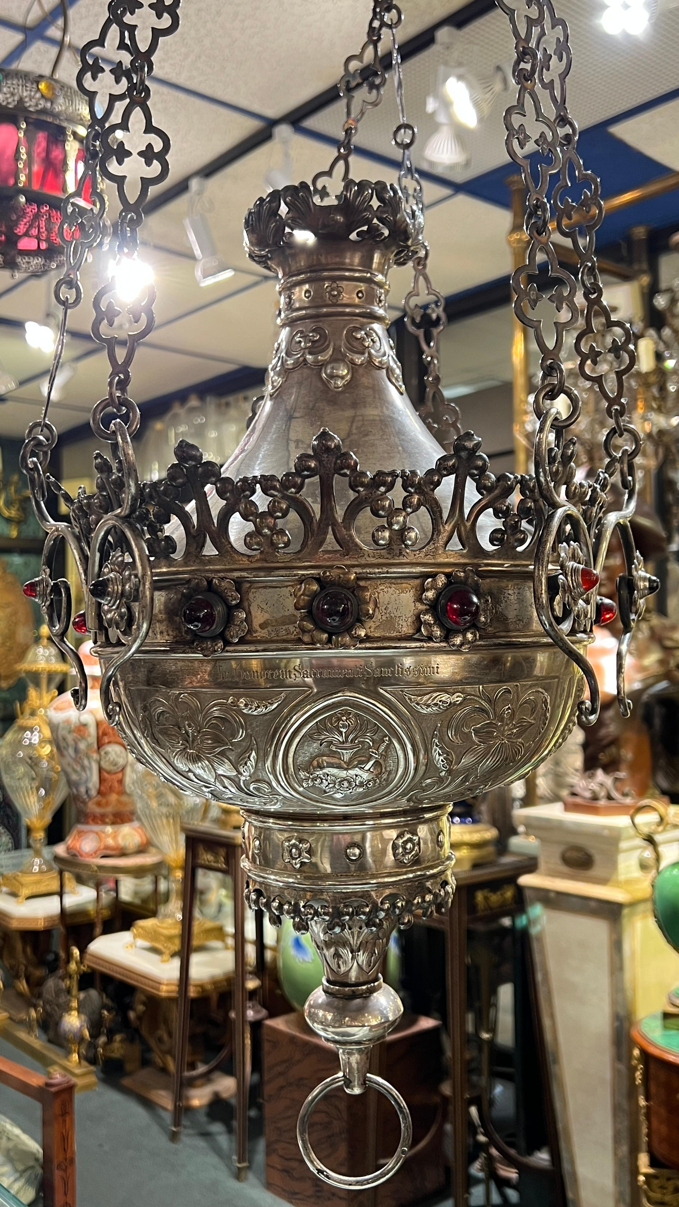 Antike irische Hängelaterne/Laterne aus Sterlingsilber im kirchlichen Gothic-Stil (Neugotik) im Angebot