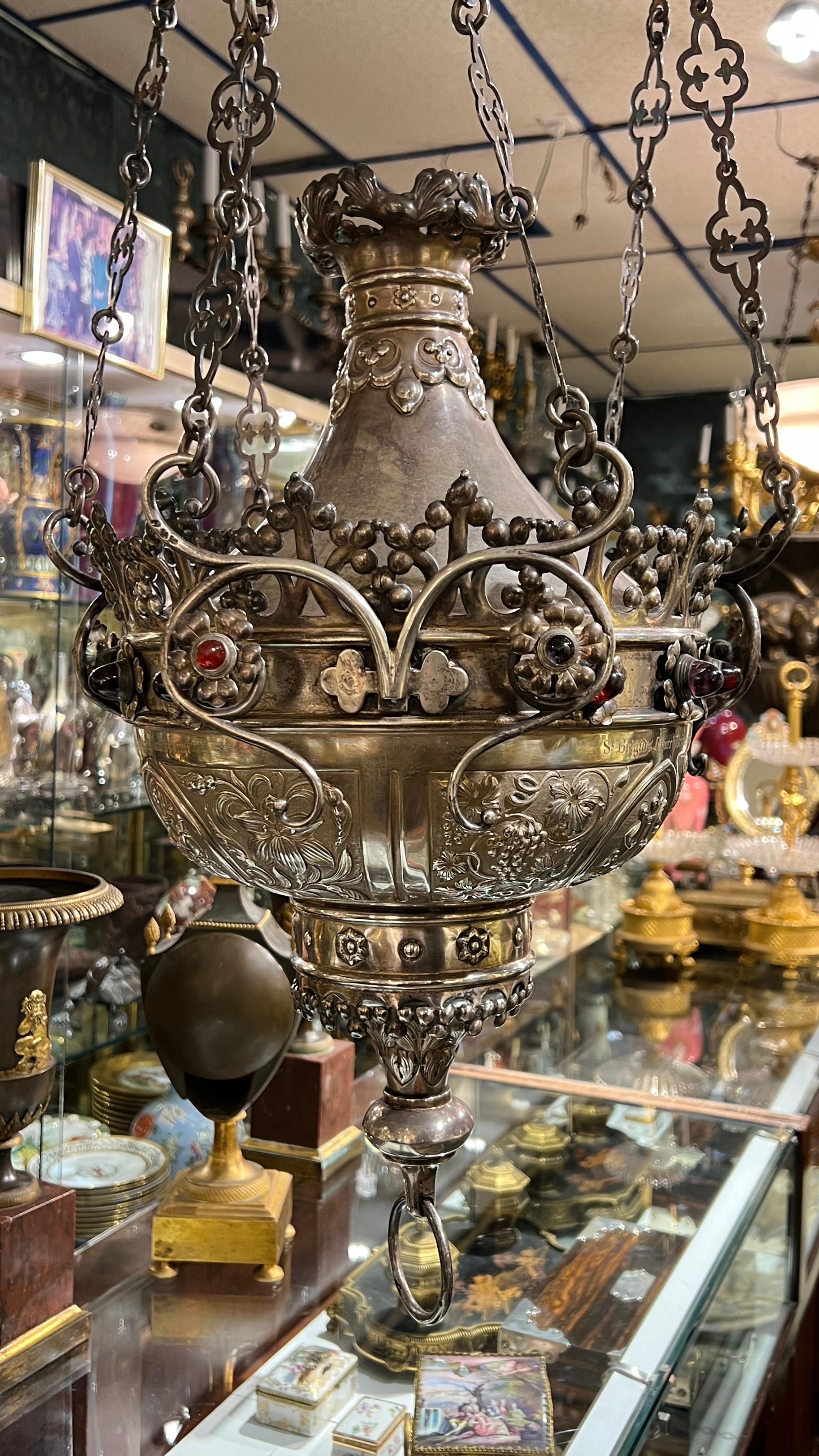 Antike irische Hängelaterne/Laterne aus Sterlingsilber im kirchlichen Gothic-Stil (Irisch) im Angebot