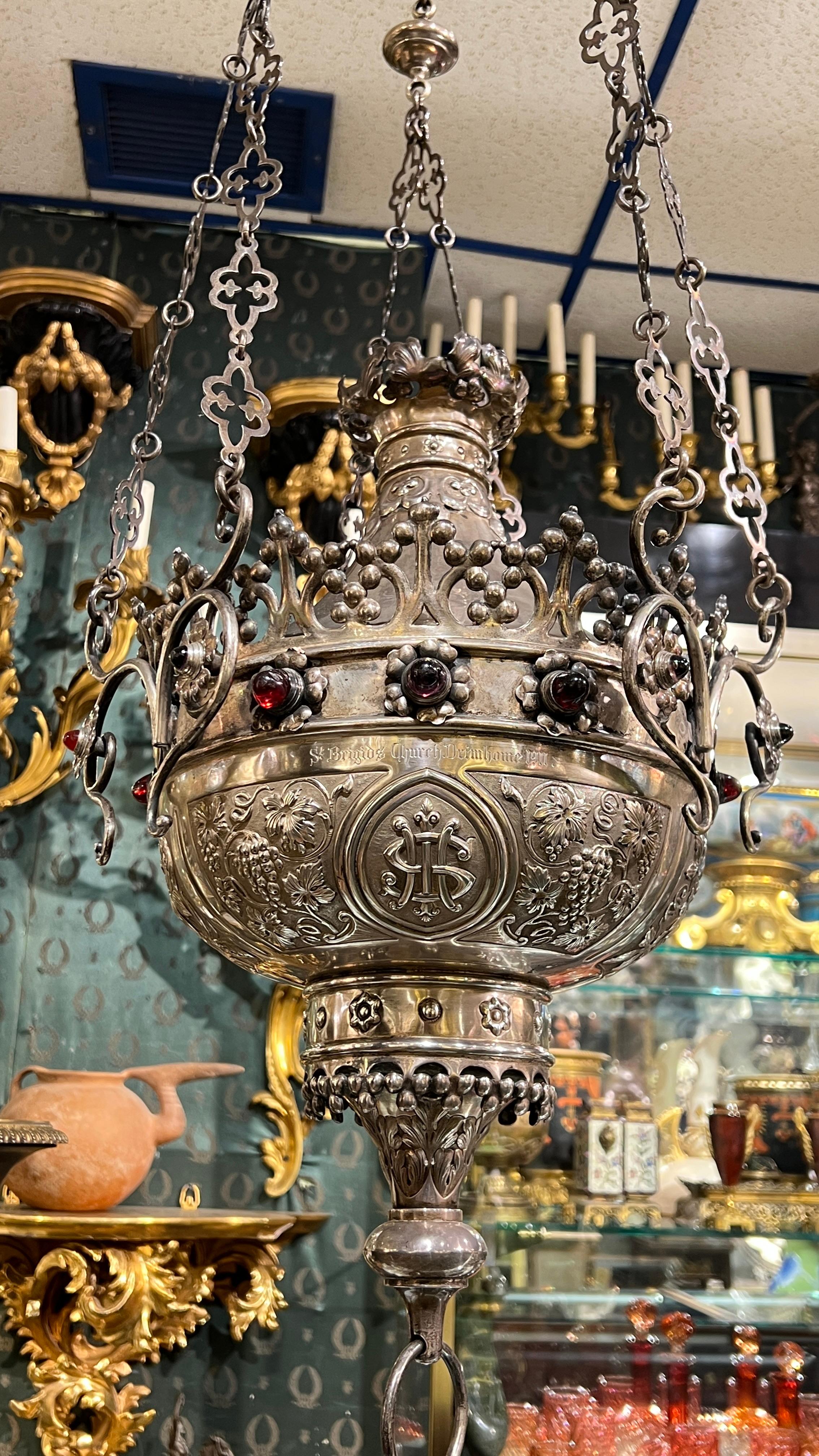 Antike irische Hängelaterne/Laterne aus Sterlingsilber im kirchlichen Gothic-Stil im Zustand „Gut“ im Angebot in New York, NY