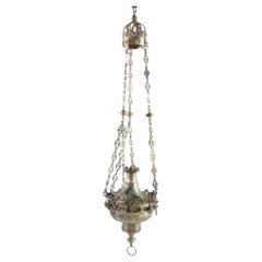 Antique Irish Sterling Silver Ecclesiastical Gothic Style Hanging Lantern / Lamp