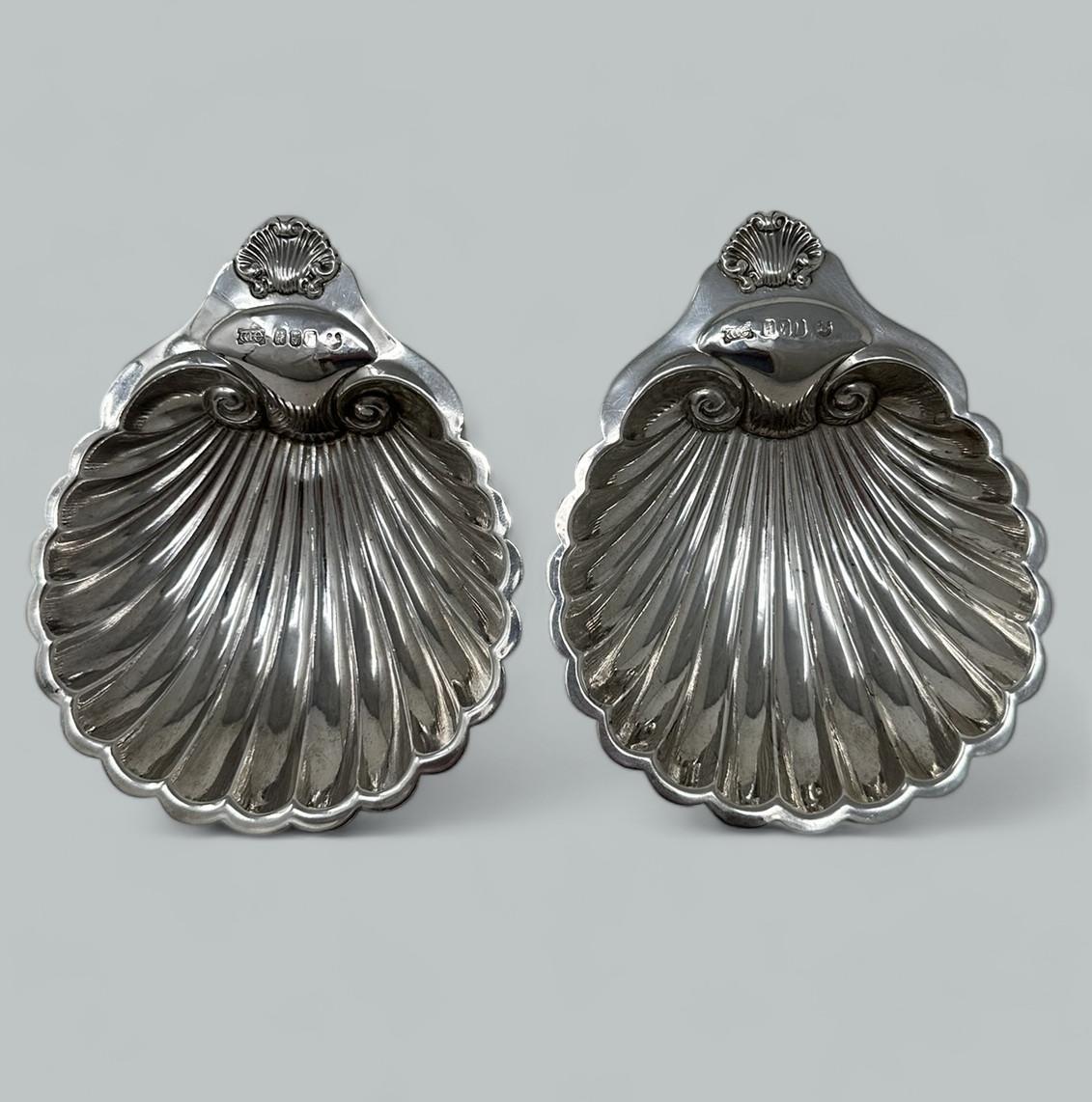 Antiguos platos irlandeses de concha de plata de ley William Egan Cork Hallmark Dublín Eduardiano en venta