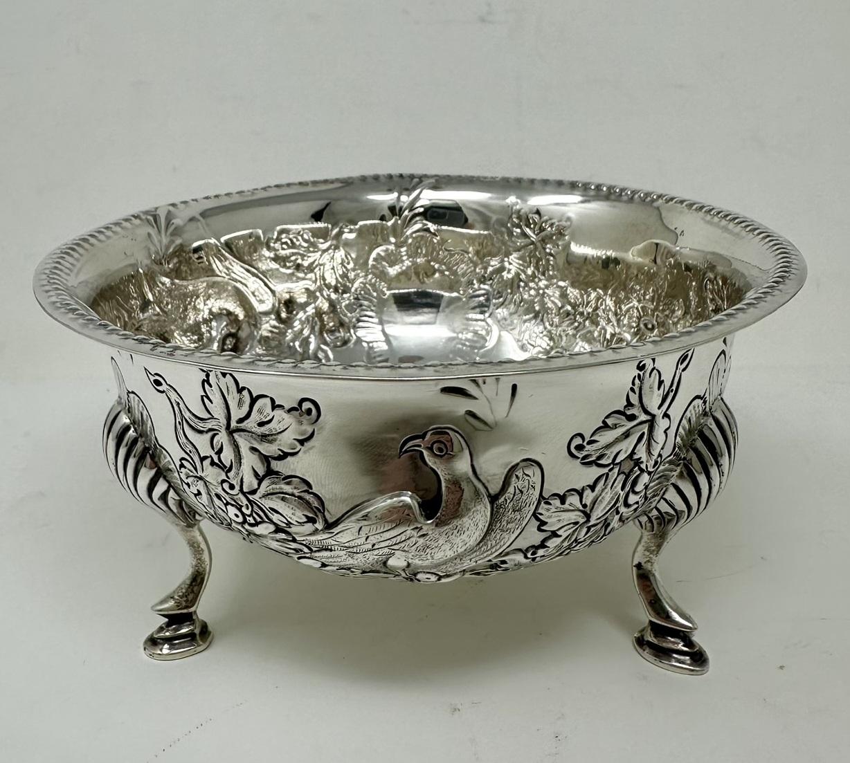 Absolutely Stunning Irish Sterling Silver Heavy Gauge Circular Edwardian Sugar Bowl of exhibition quality and generous size in superb condition 

The outturned gardooned rim above a very stylish chased body, superbly decorated depicting Doves