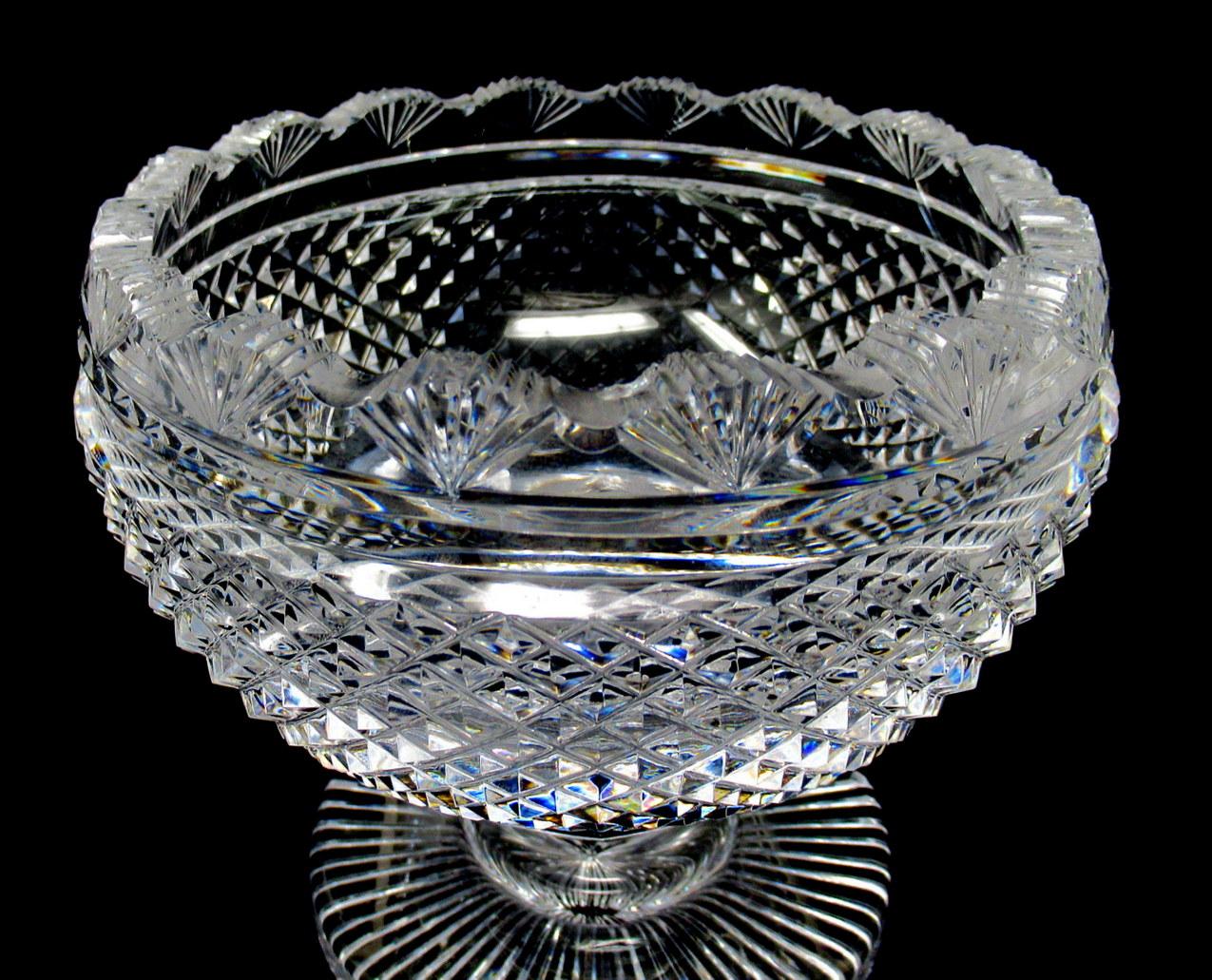 19th Century Antique Irish Tipperary Waterford Glass Cut Crystal Bowl Georgian Centerpiece For Sale