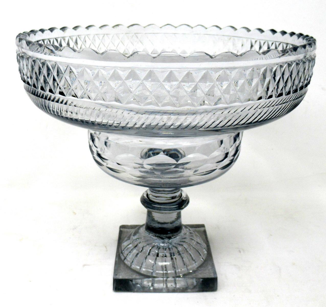 An impressive George II hand cut full led Irish Crystal Pedestal “Kettle Drum” Bowl of circular outline and unusually large proportions. Made by the Old Waterford Glass Company, County Tipperary in Ireland. Late Eighteenth, early Nineteenth Century.