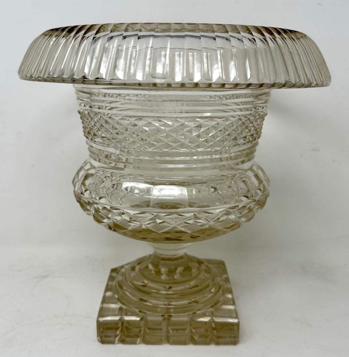 An impressive Hand Deep Cut full lead Irish Crystal Pedestal Turn-over Bowl or Centerpiece of circular outline and unusually large proportions. Made by the Old Waterford Glass Company, County Tipperary in Ireland, early to mid-Nineteenth Century.