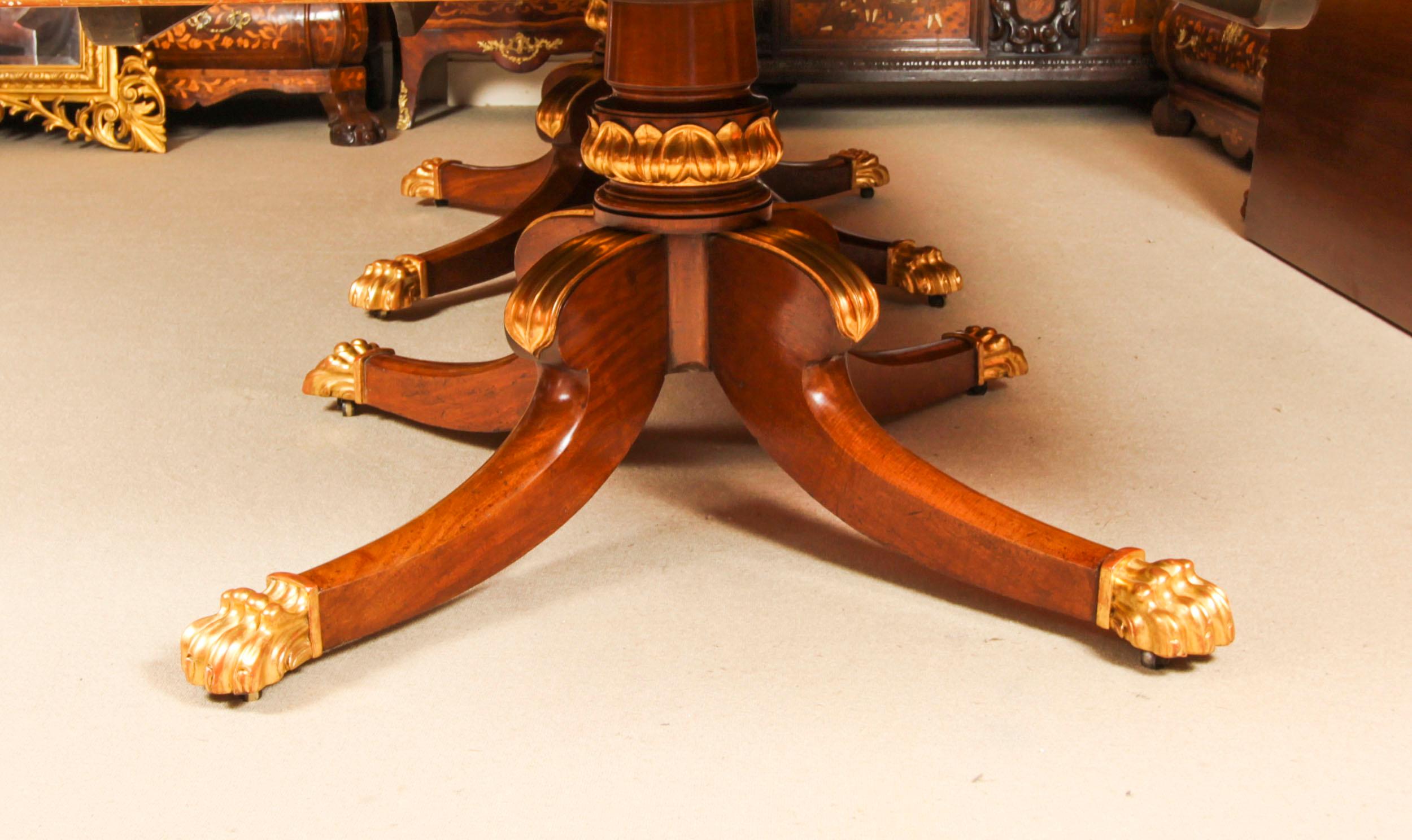 Antique Irish Twin Pillar Regency Dining Table 19th Century & 18 Dining Chairs 8