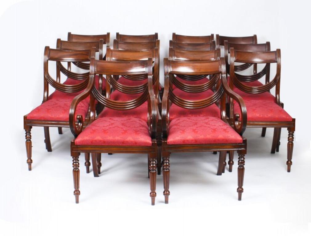Antique Irish Twin Pillar Regency Dining Table 19th Century & 18 Dining Chairs 9