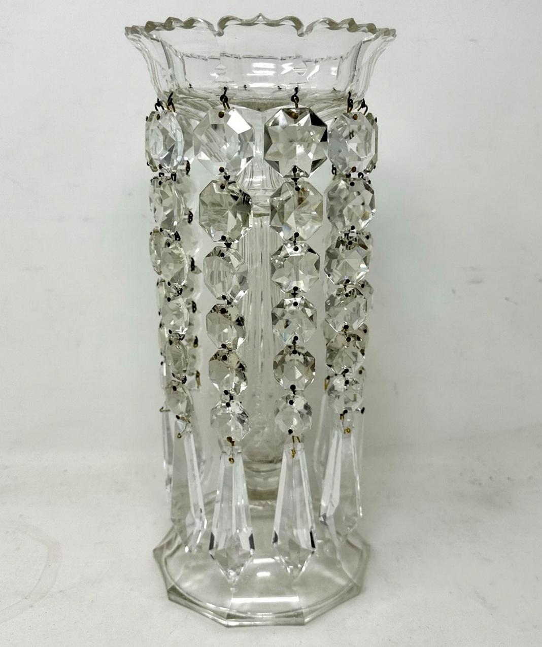 Victorian Antique Irish Waterford Hand Cut Lead Crystal Lustres Vase Candlestick Ireland For Sale