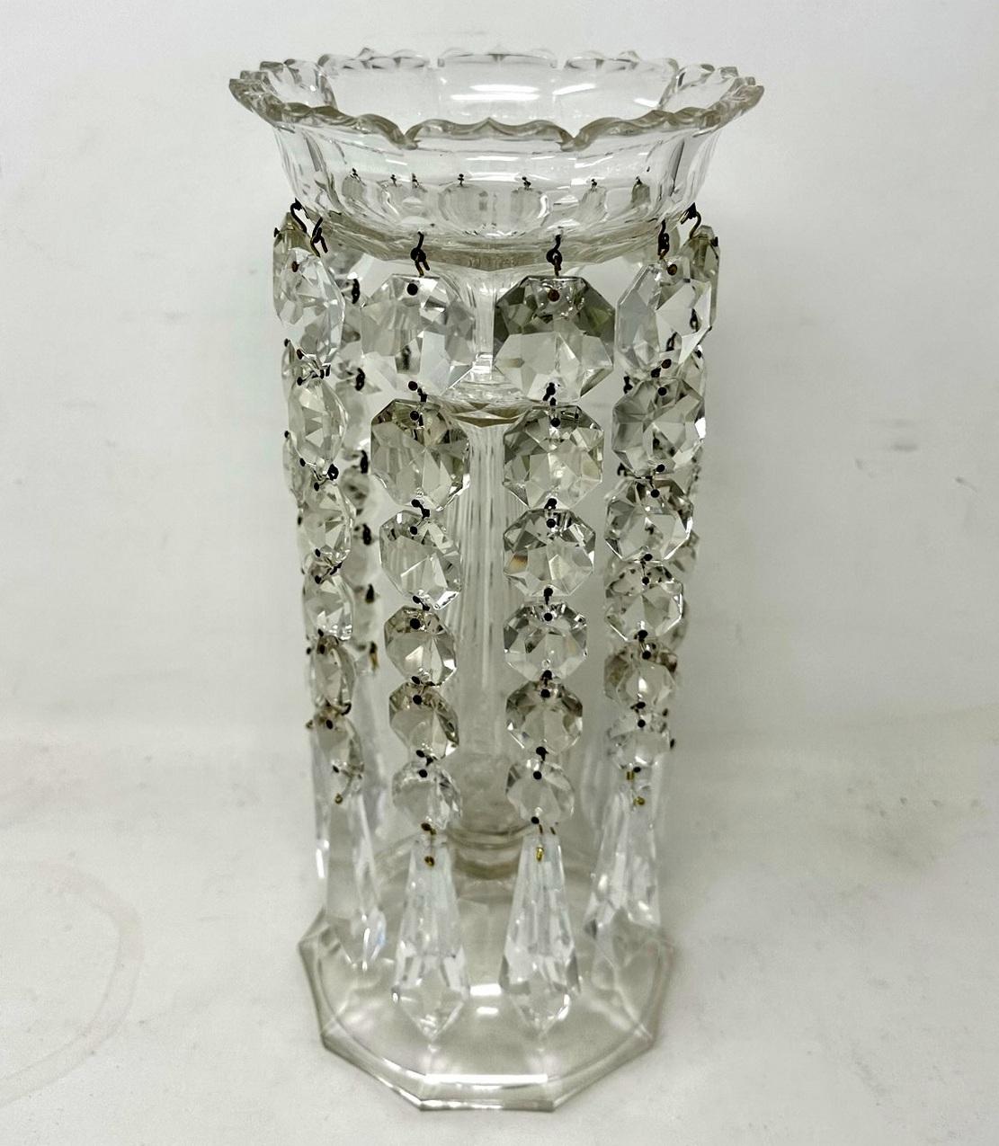 Hand-Carved Antique Irish Waterford Hand Cut Lead Crystal Lustres Vase Candlestick Ireland For Sale