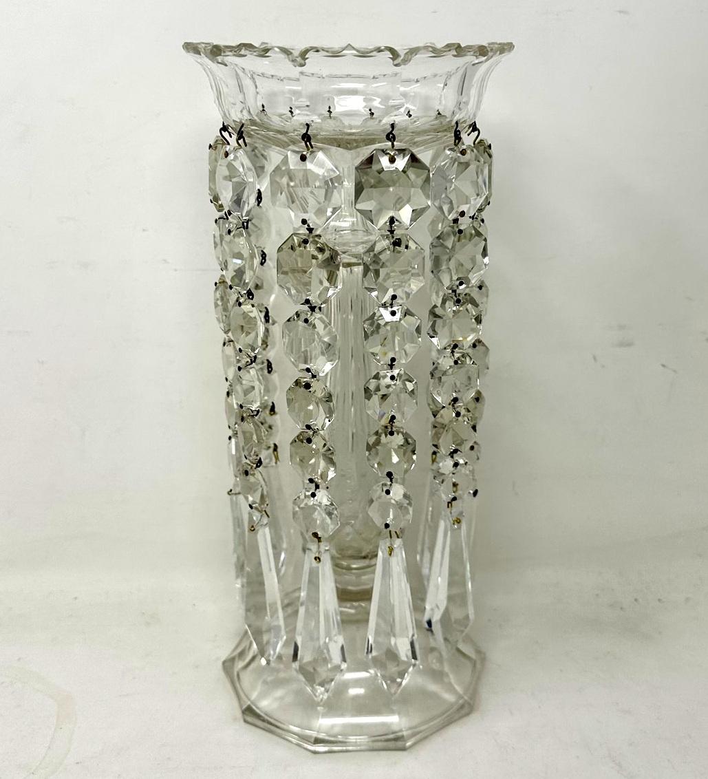 19th Century Antique Irish Waterford Hand Cut Lead Crystal Lustres Vase Candlestick Ireland For Sale