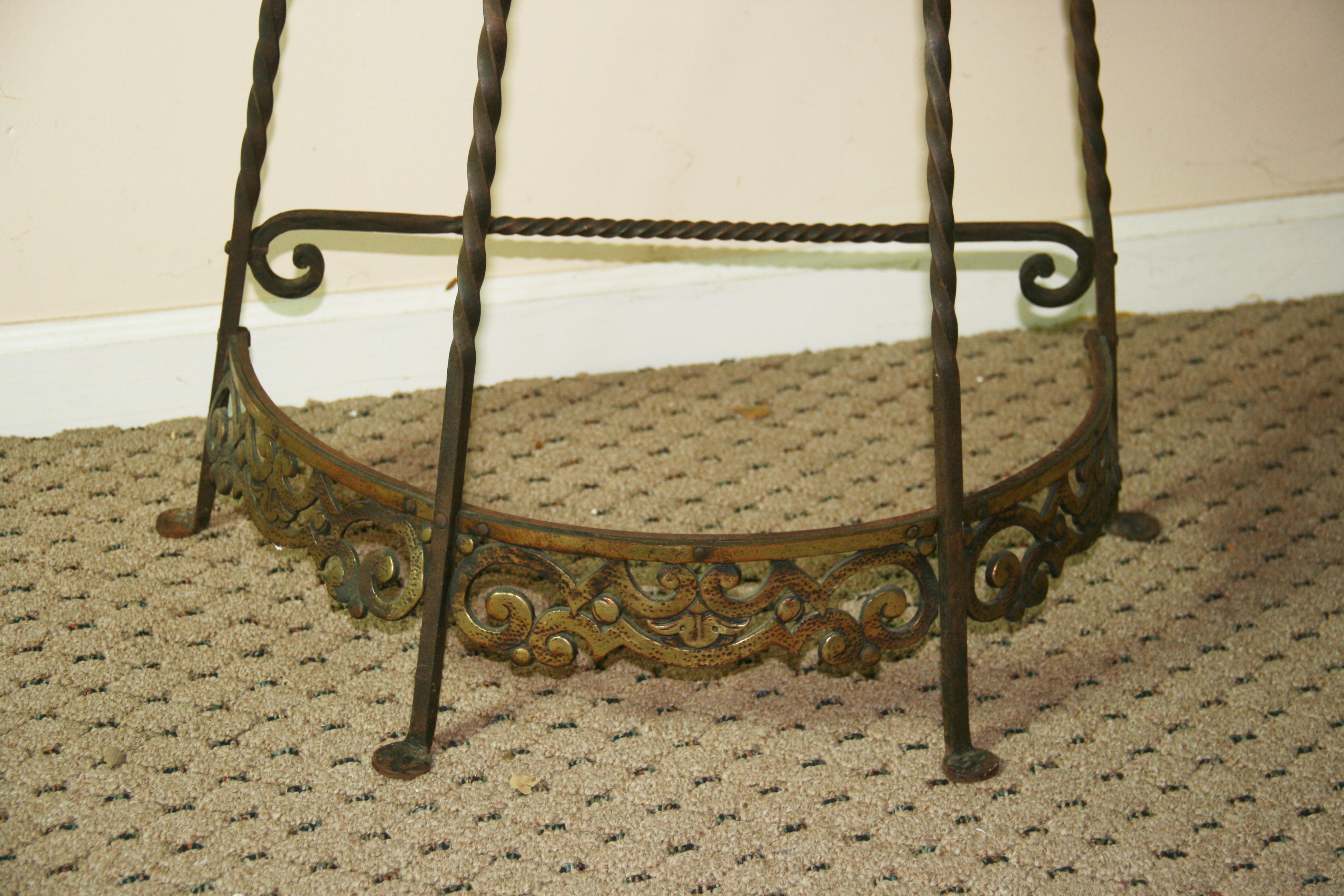 Antique Iron and Brass Heraldry Demi lune Console with Onyx Top 6