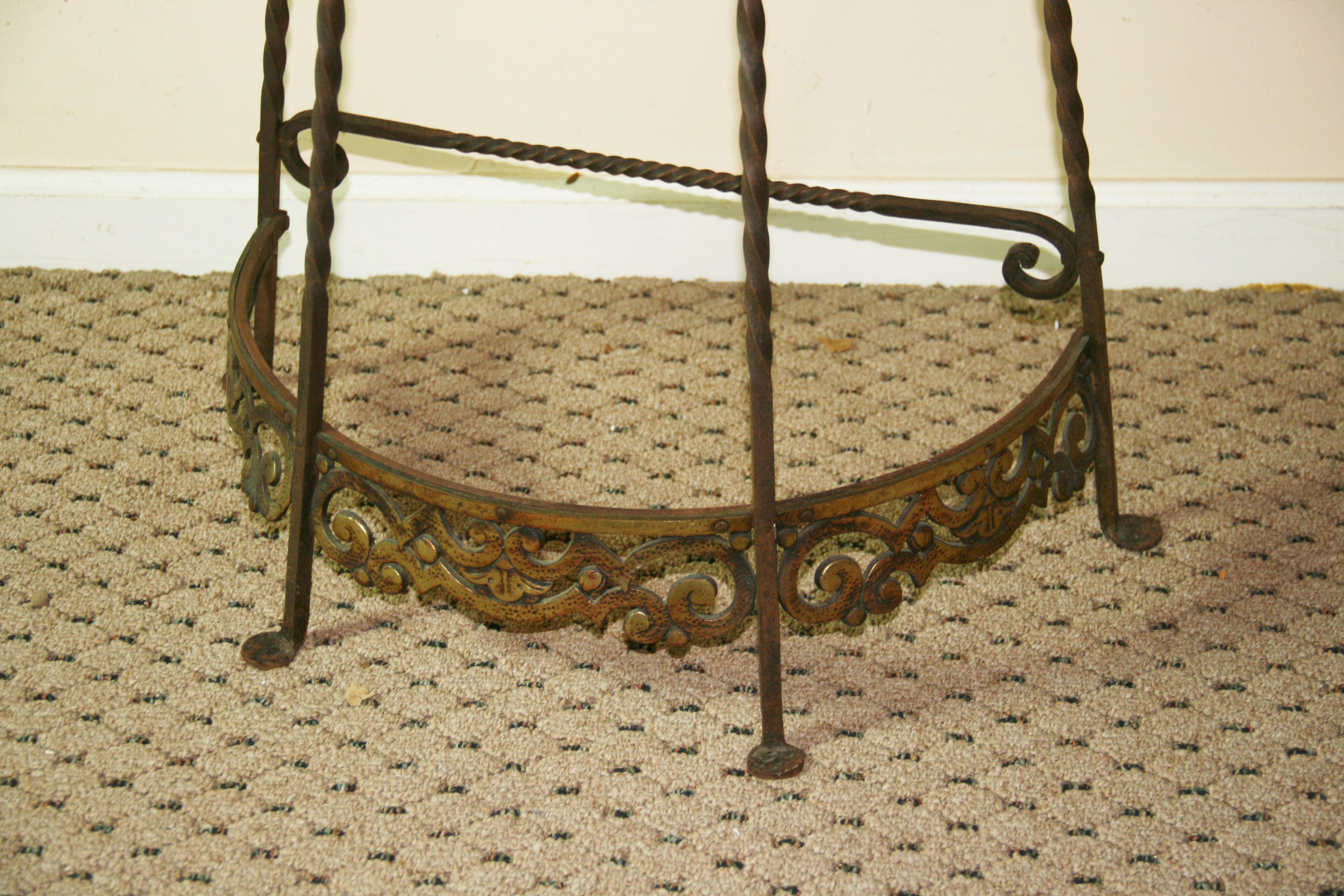 Antique Iron and Brass Heraldry Demi lune Console with Onyx Top 8