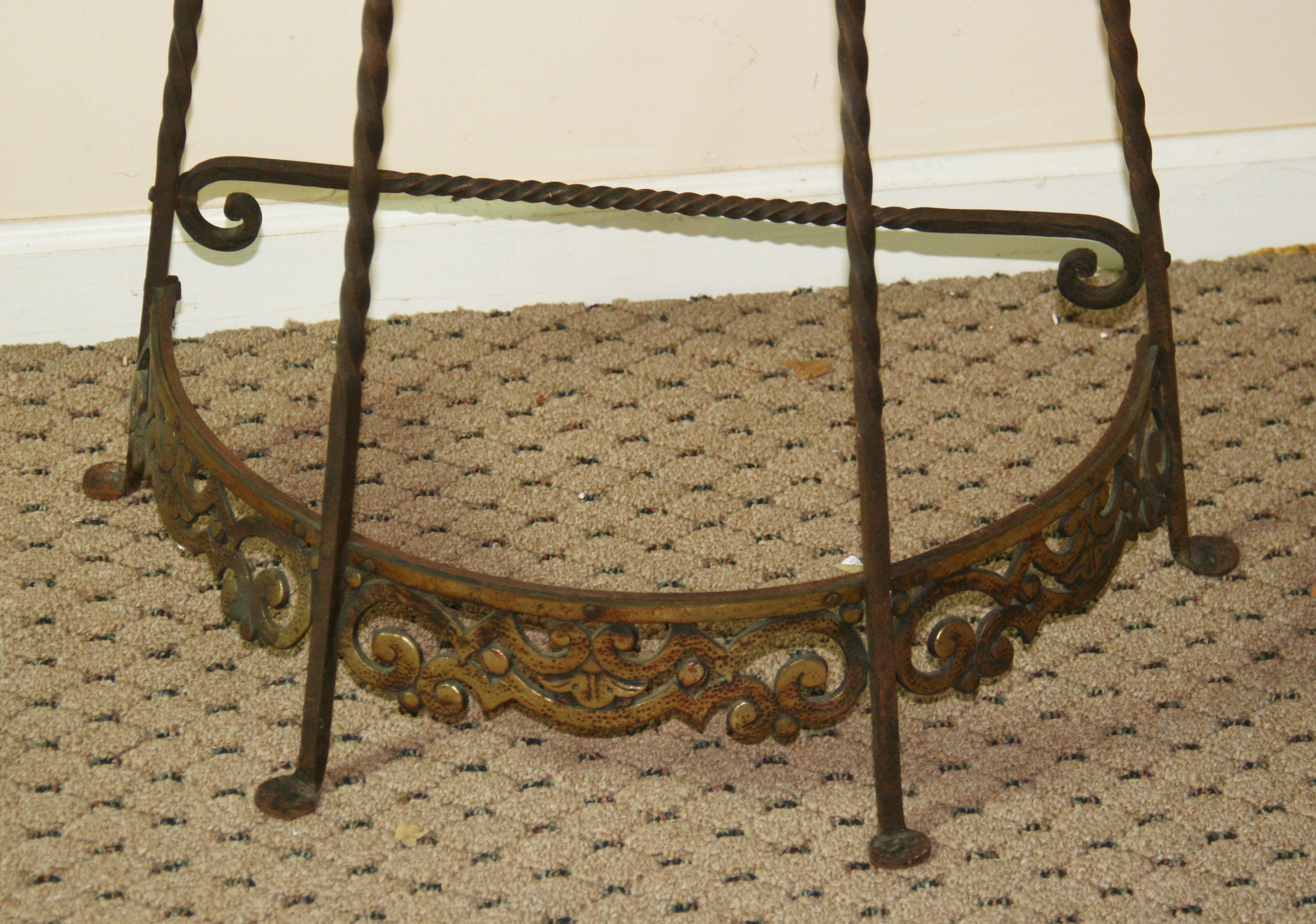 Antique Iron and Brass Heraldry Demi lune Console with Onyx Top 2