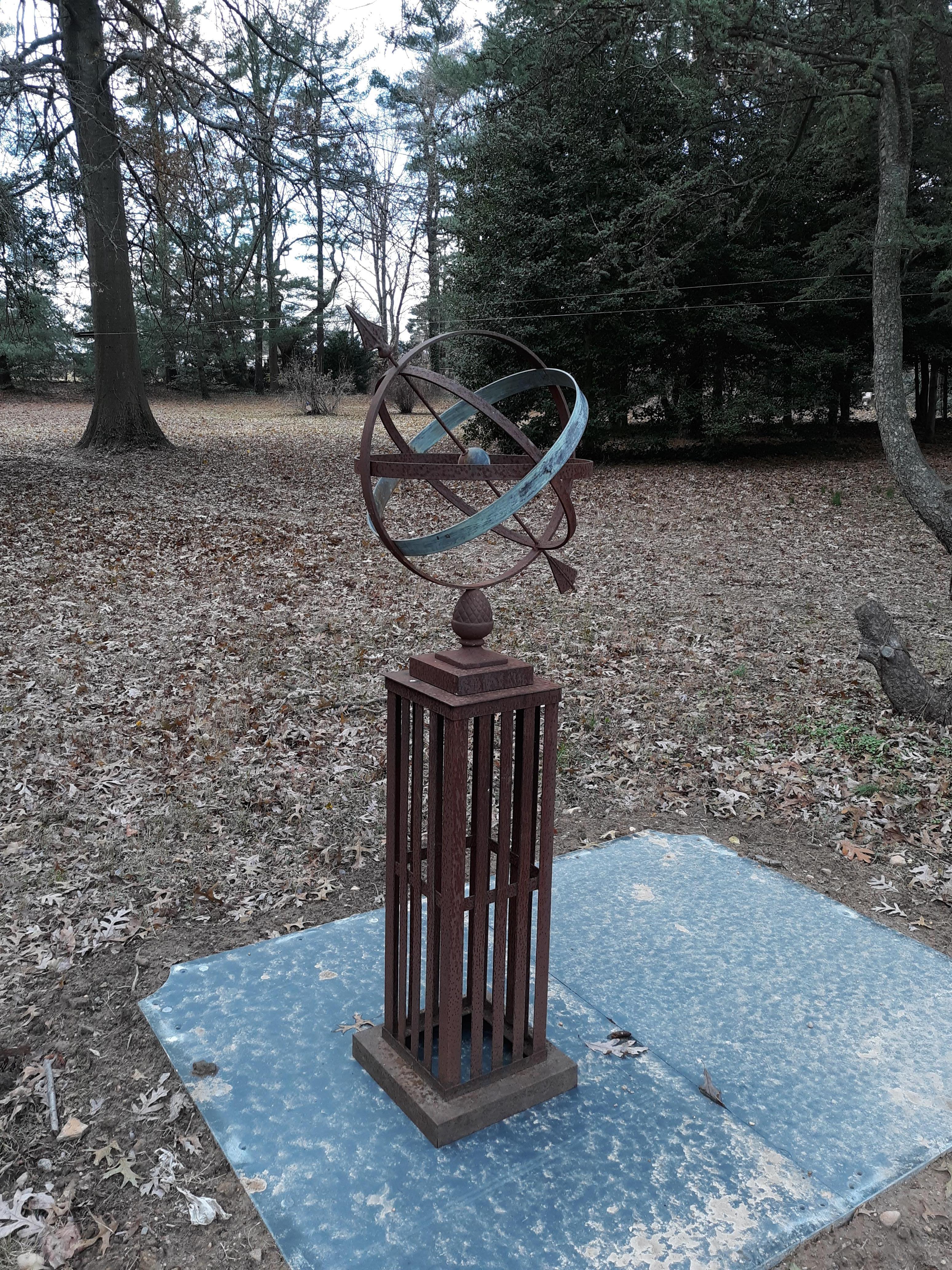 Antique Iron and Bronze Armillary Garden Sculpture, Early 20th Century In Good Condition In Lambertville, NJ