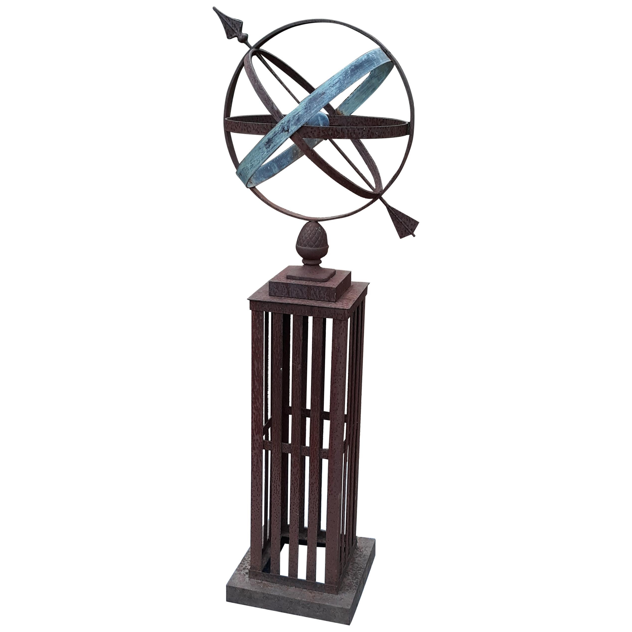 Antique Iron and Bronze Armillary Garden Sculpture, Early 20th Century