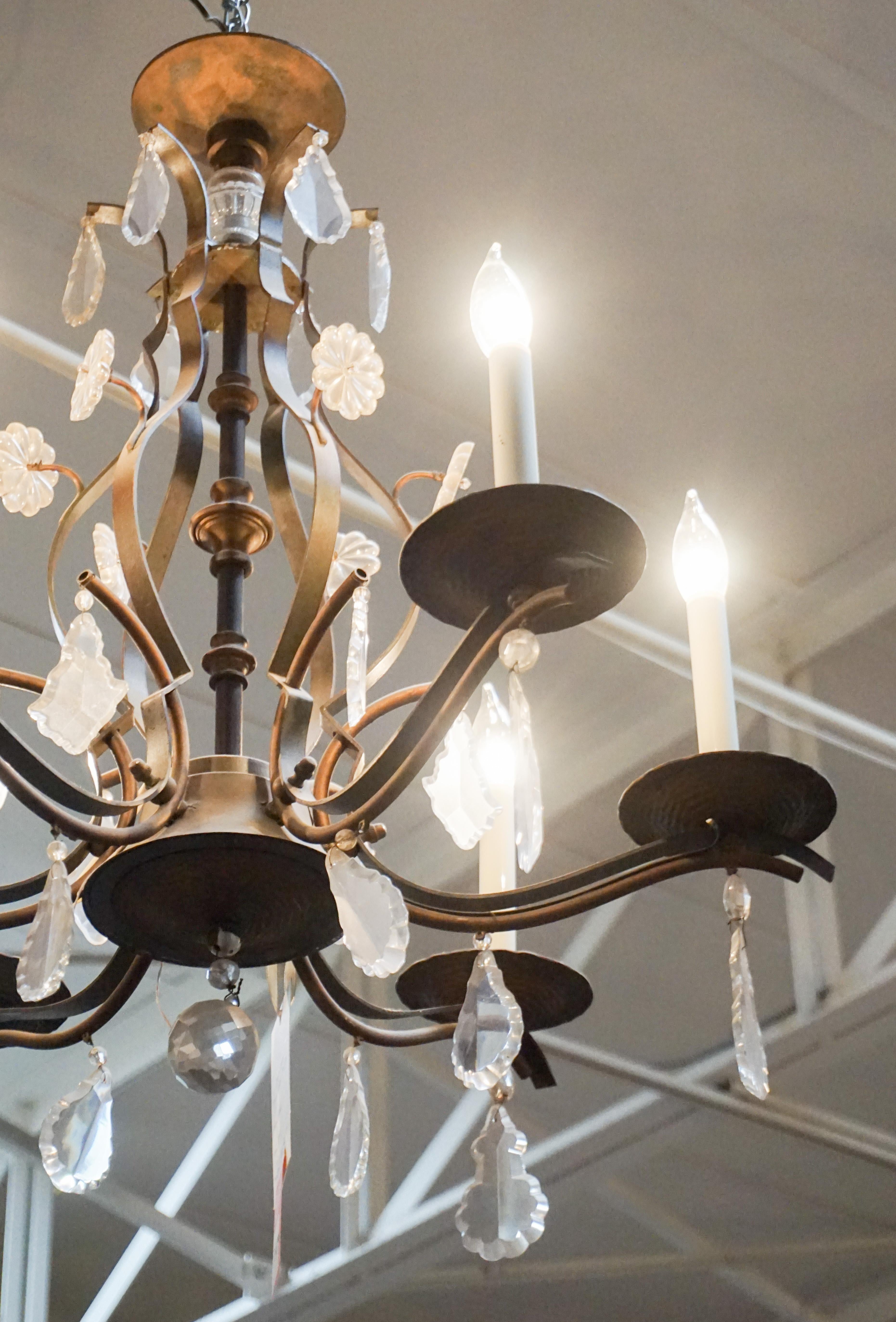 French Antique Iron and Crystal Chandelier