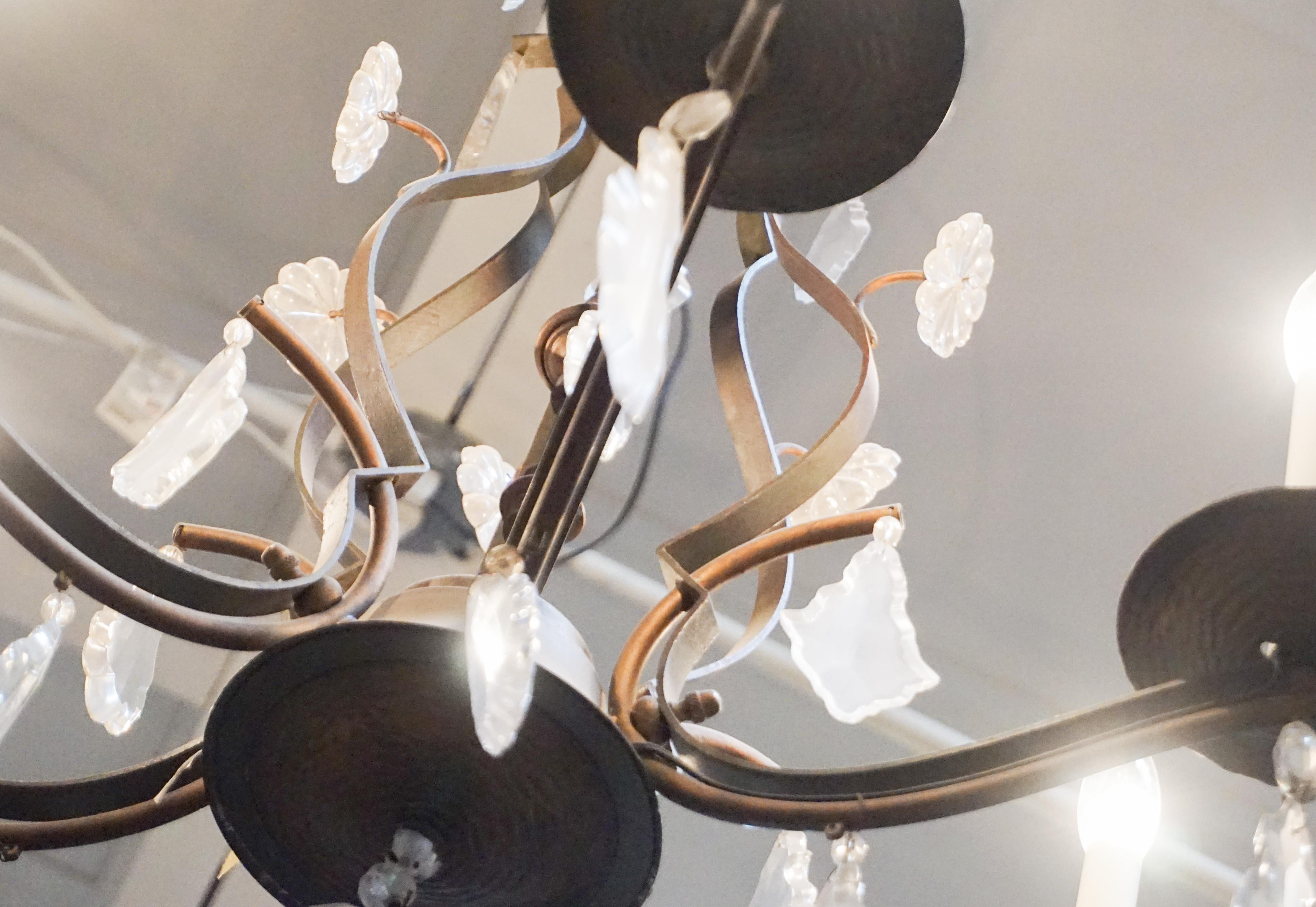 19th Century Antique Iron and Crystal Chandelier