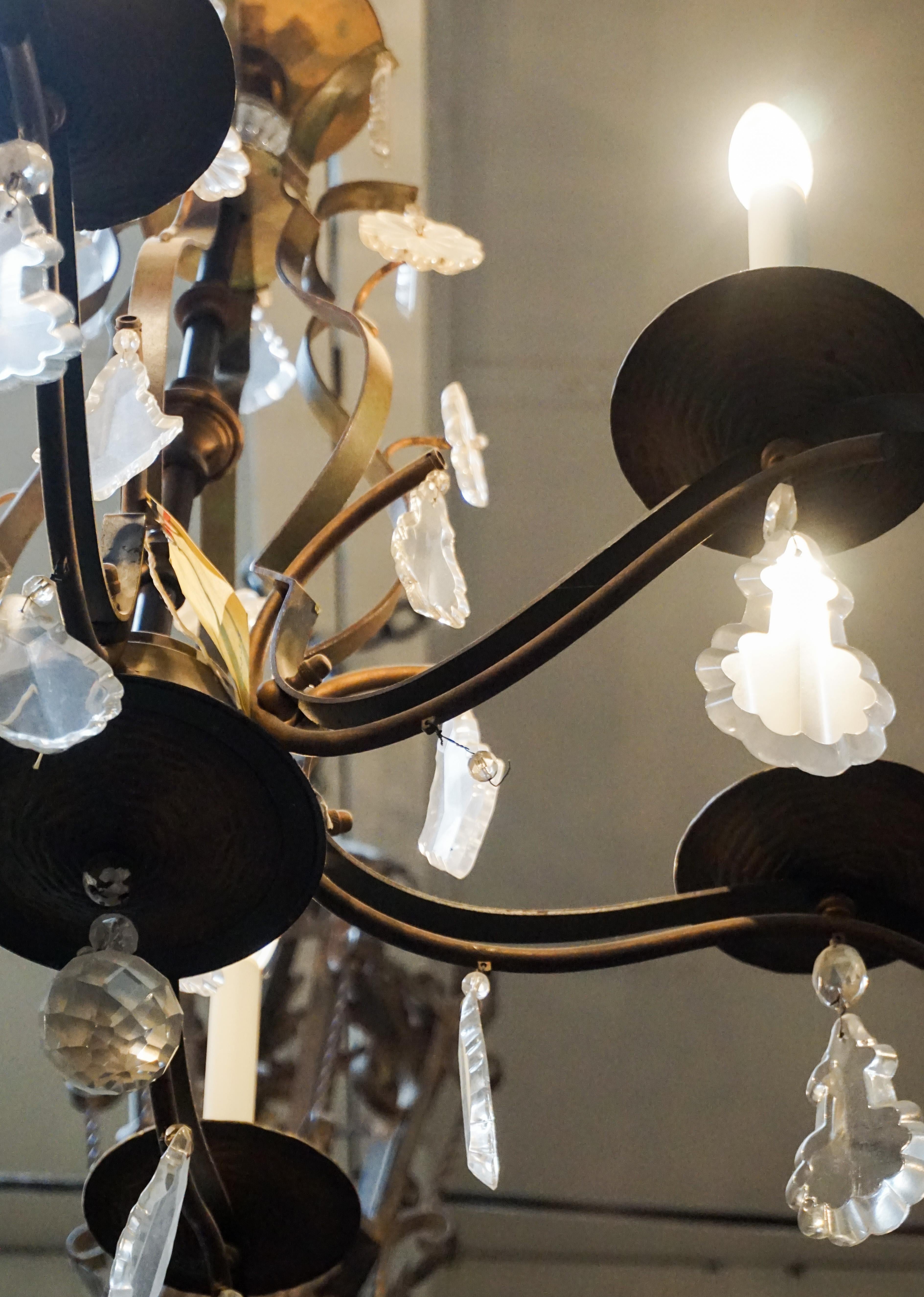 Antique Iron and Crystal Chandelier 2