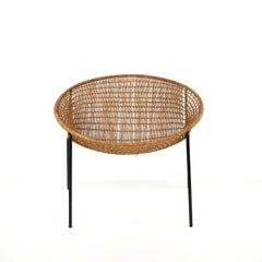 Antique Iron and Palm Lounge Chair in the Style of Clara Porset