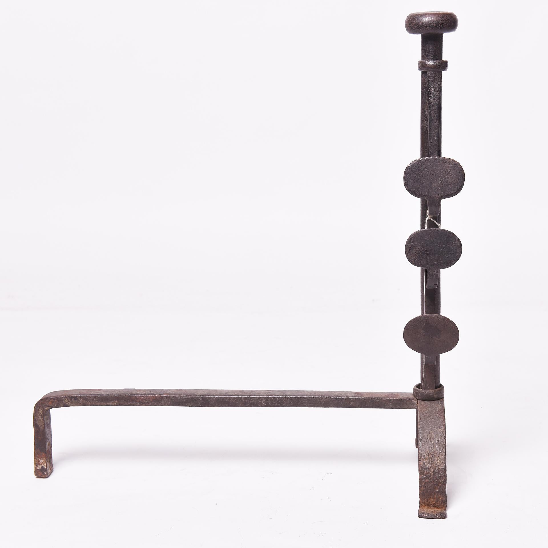 Hand-Crafted Antique Iron Andirons For Sale