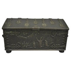 Antique "Iron Art" Denmark Bronze Trinket Jewelry Box Casket "Battle of Estonia"