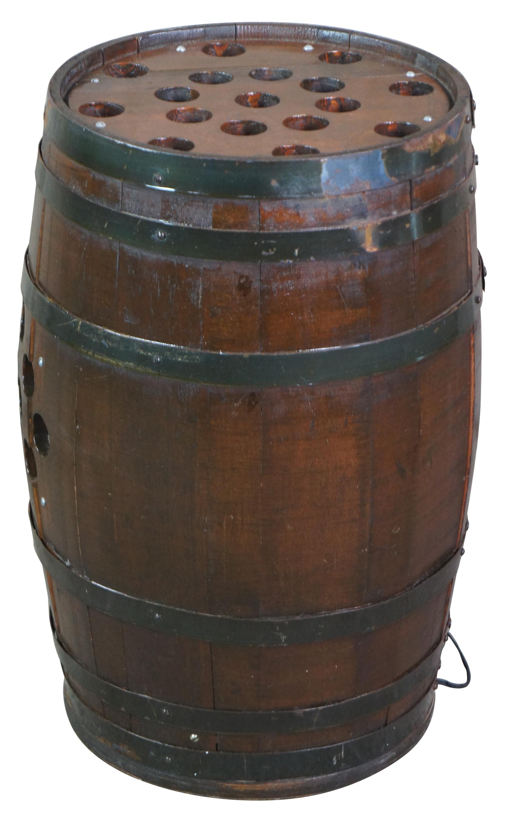 Rustic Antique Iron Banded Whiskey Wine Barrel Cask Music Speaker Maritime Bar Tiki For Sale