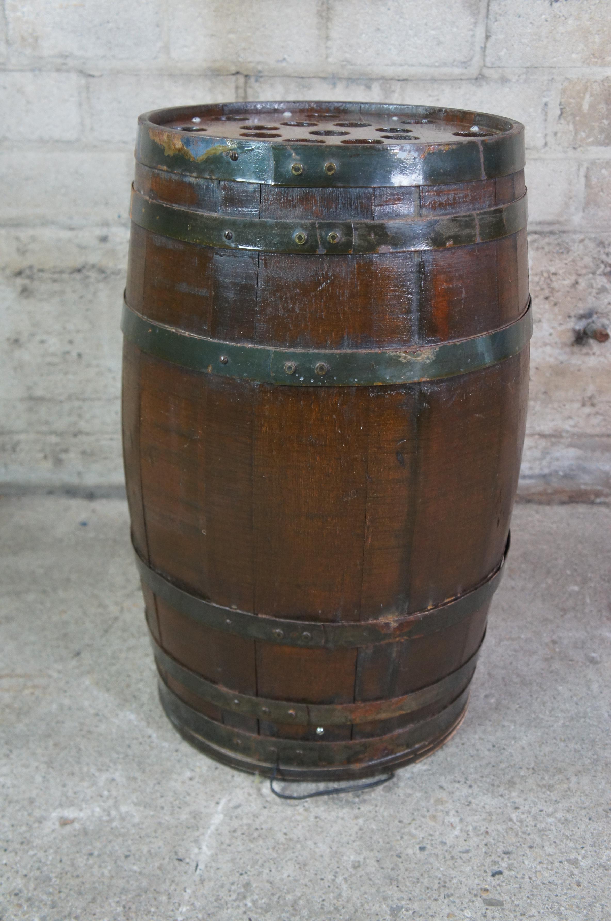 Mid-20th Century Antique Iron Banded Whiskey Wine Barrel Cask Music Speaker Maritime Bar Tiki For Sale