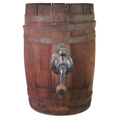 Antique Iron Banded Wood Whiskey Beer Barrel Keg Dispenser w Spigot Crank Tap 22