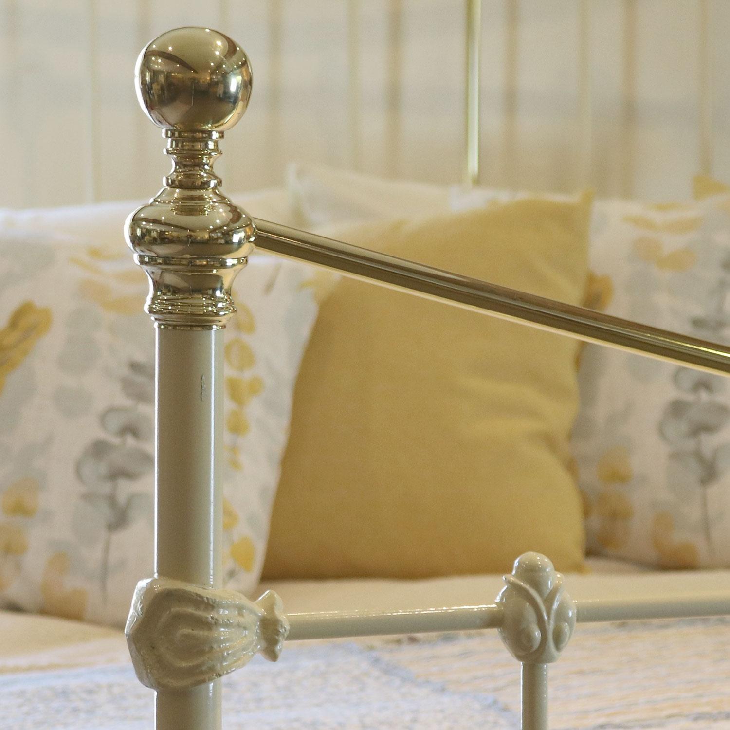 19th Century Antique Iron Bed in Cream