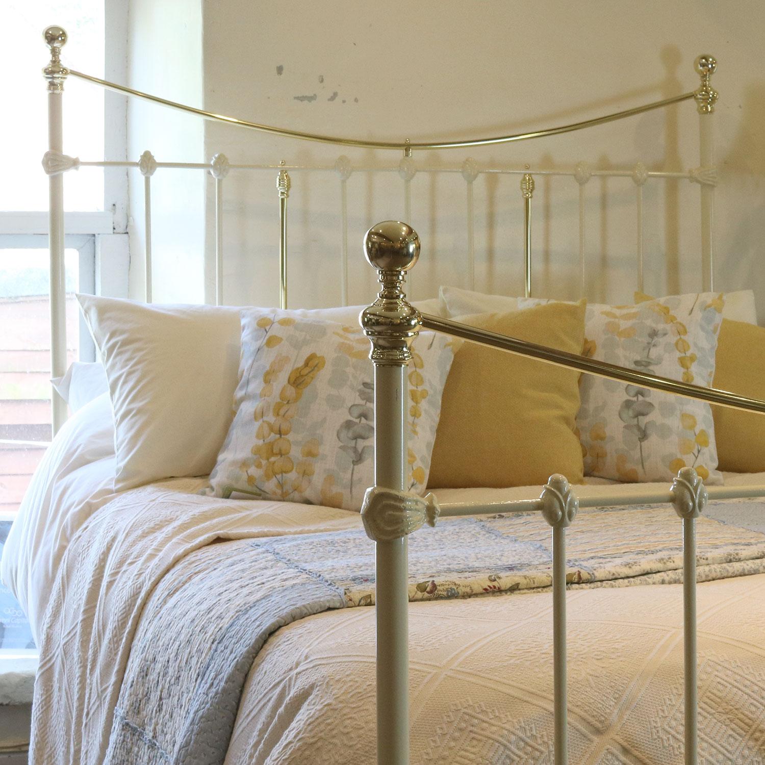 Brass Antique Iron Bed in Cream